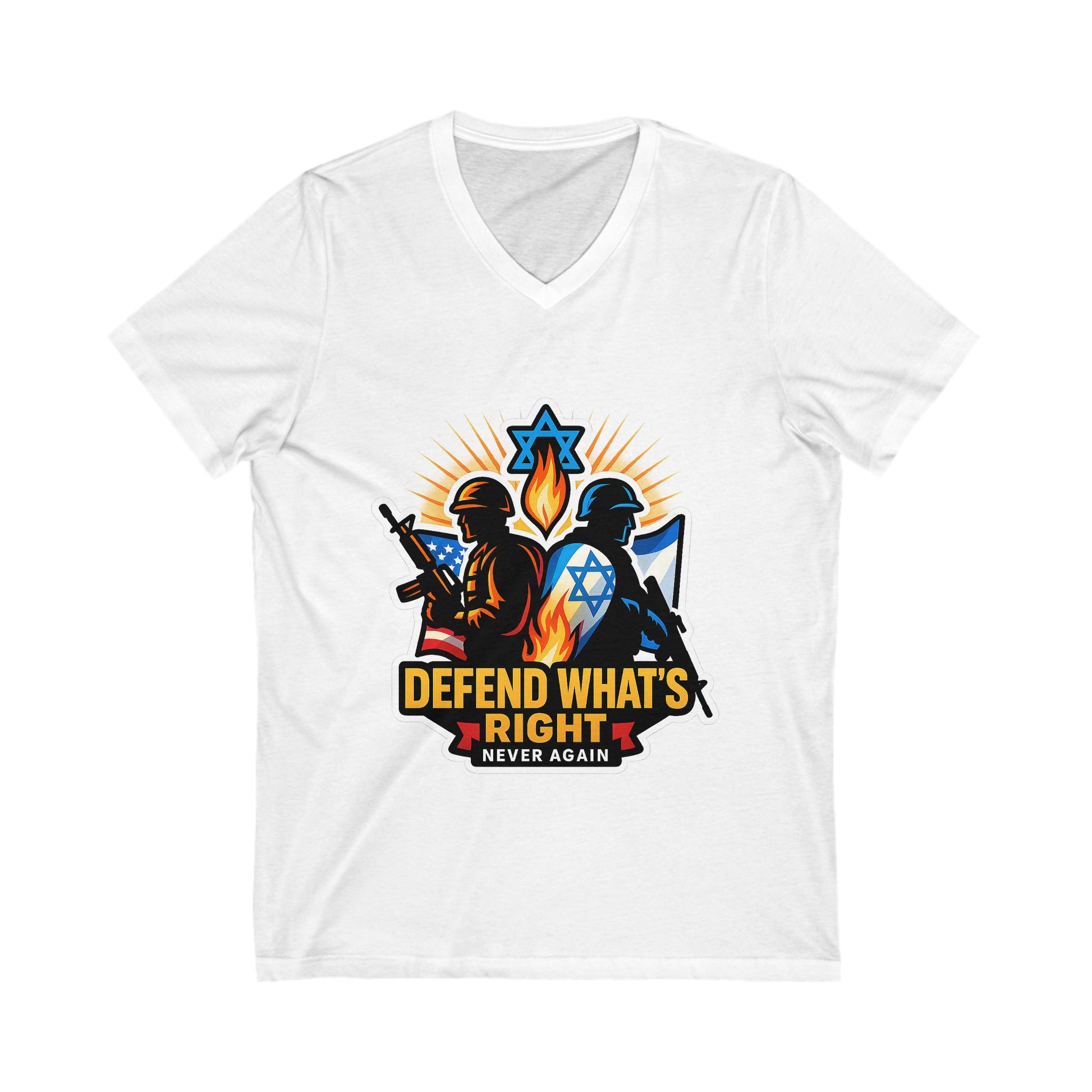 Defend What's Right Unisex Jersey Short Sleeve V - Neck Tee - American Zionist