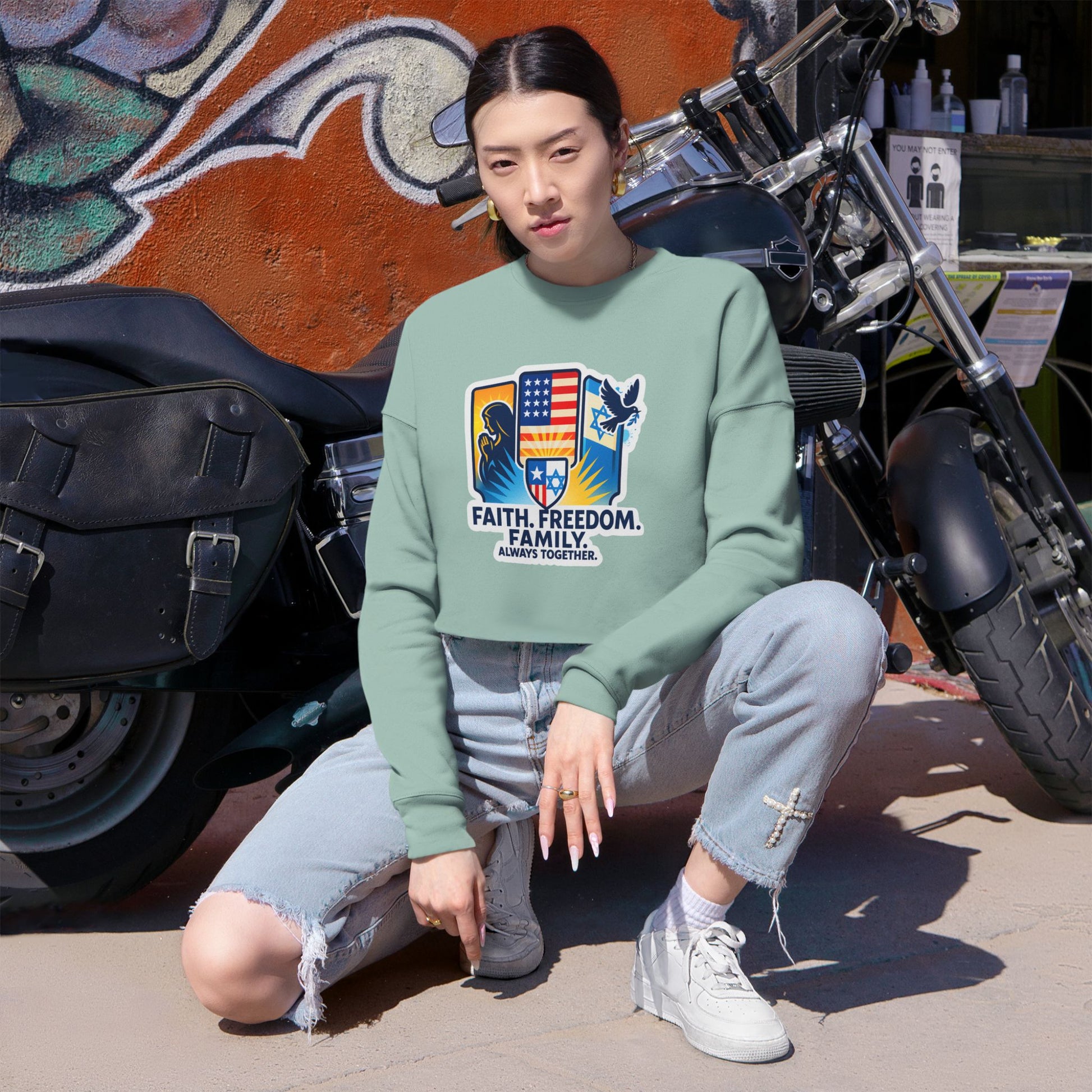 Faith Freedom Family Women's Cropped Sweatshirt - American Zionist
