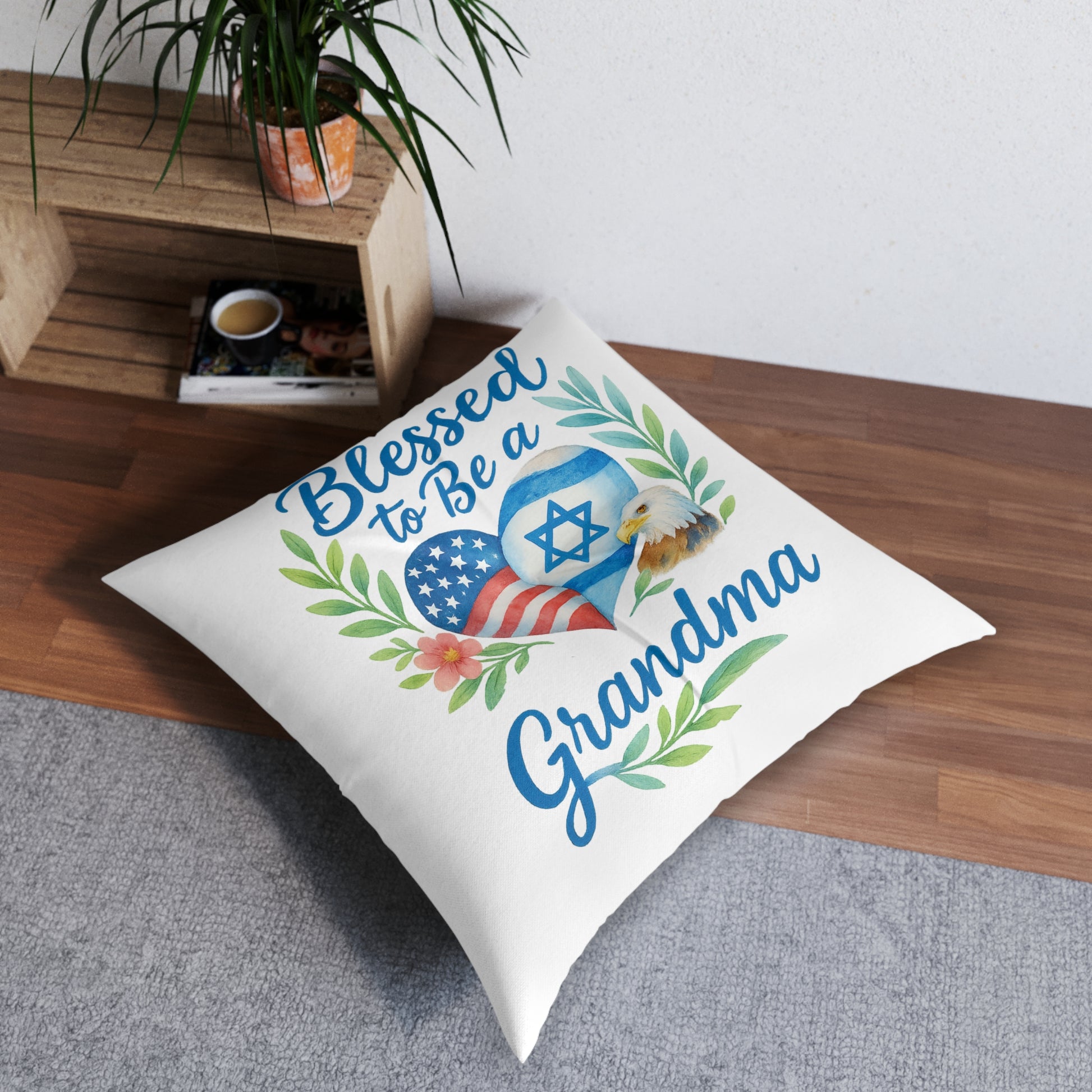 Blessed To Be A Grandma Tufted Floor Pillow, Square - American Zionist