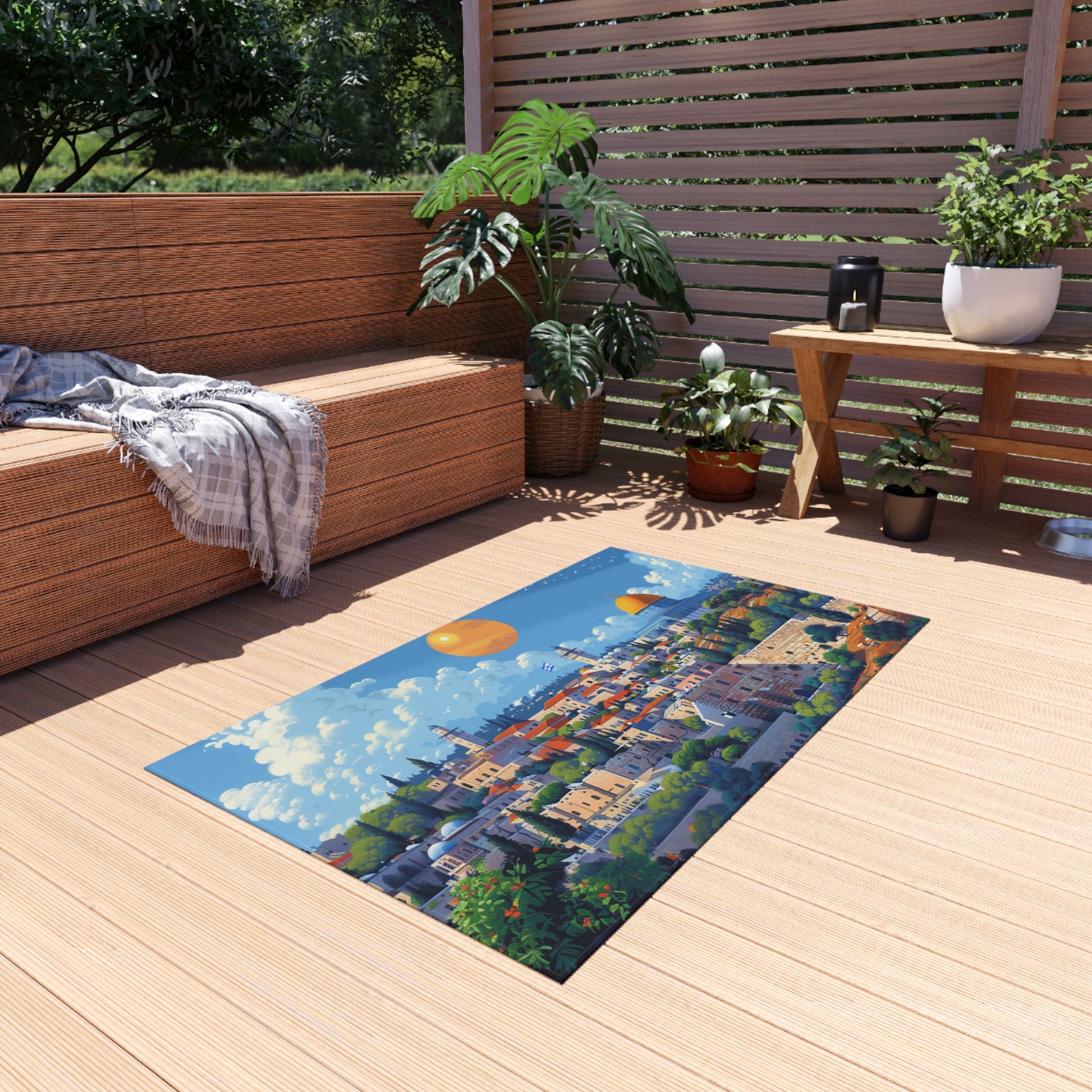 Jerusalem City Skyline Outdoor Rug - American Zionist
