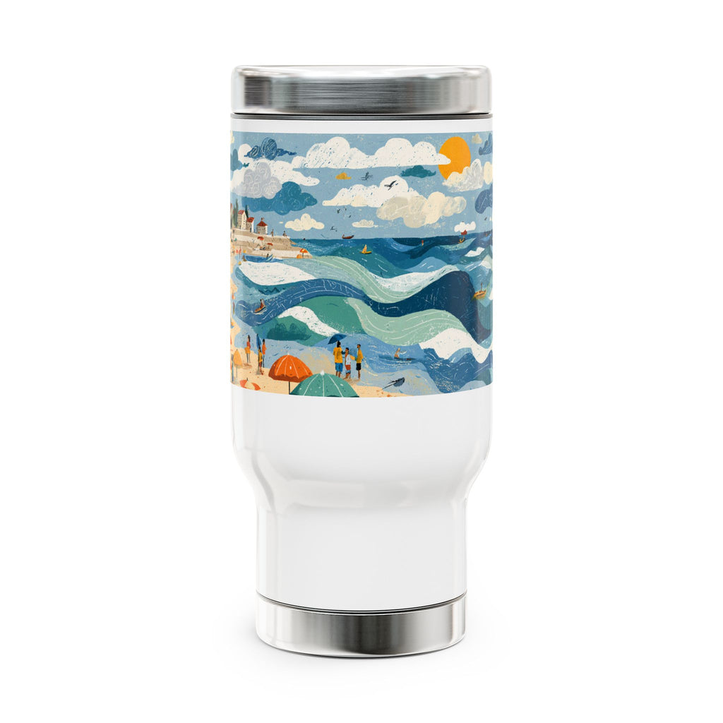 Tel Aviv Beach Stainless Steel Travel Mug with Handle, 14oz - American Zionist