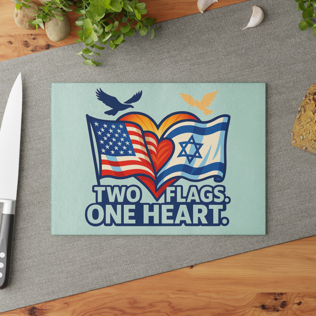 Two Flags. One Heart Glass Cutting Board - American Zionist
