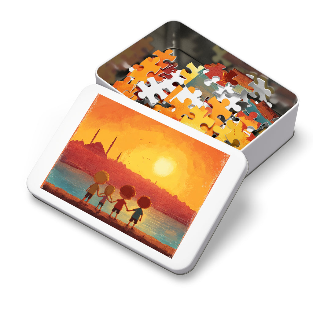 Jewish Kids Over Sunset Jigsaw Puzzle with Tin - American Zionist