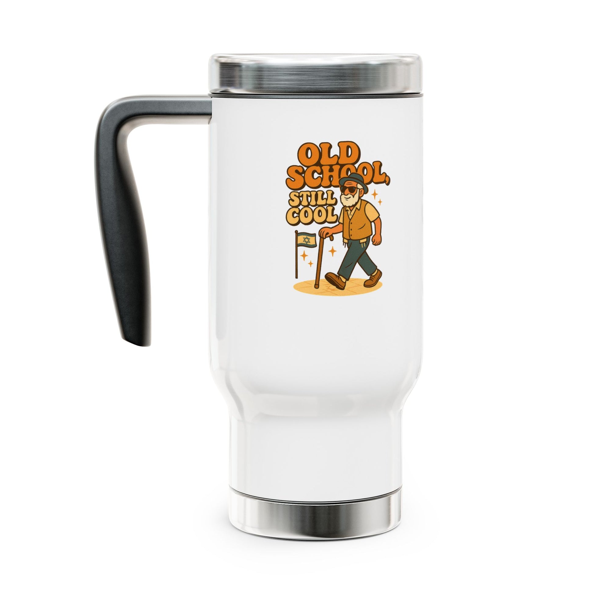 Old School Grandpa Stainless Steel Travel Mug with Handle, 14oz - American Zionist