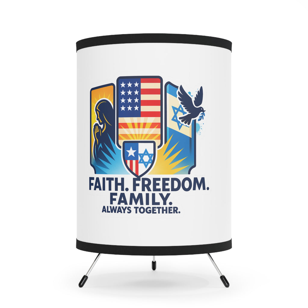 Faith Freedom Family Tripod Lamp with High - Res Printed Shade - American Zionist