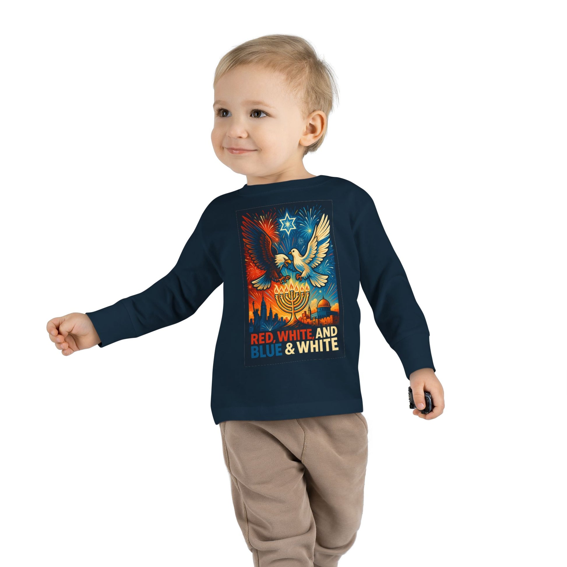 Red White and Blue Toddler Long Sleeve Tee - American Zionist