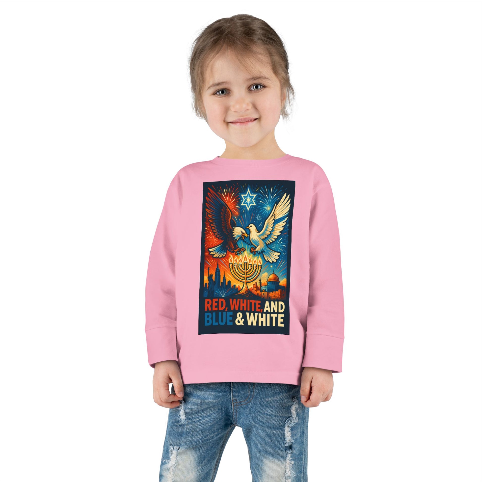 Red White and Blue Toddler Long Sleeve Tee - American Zionist