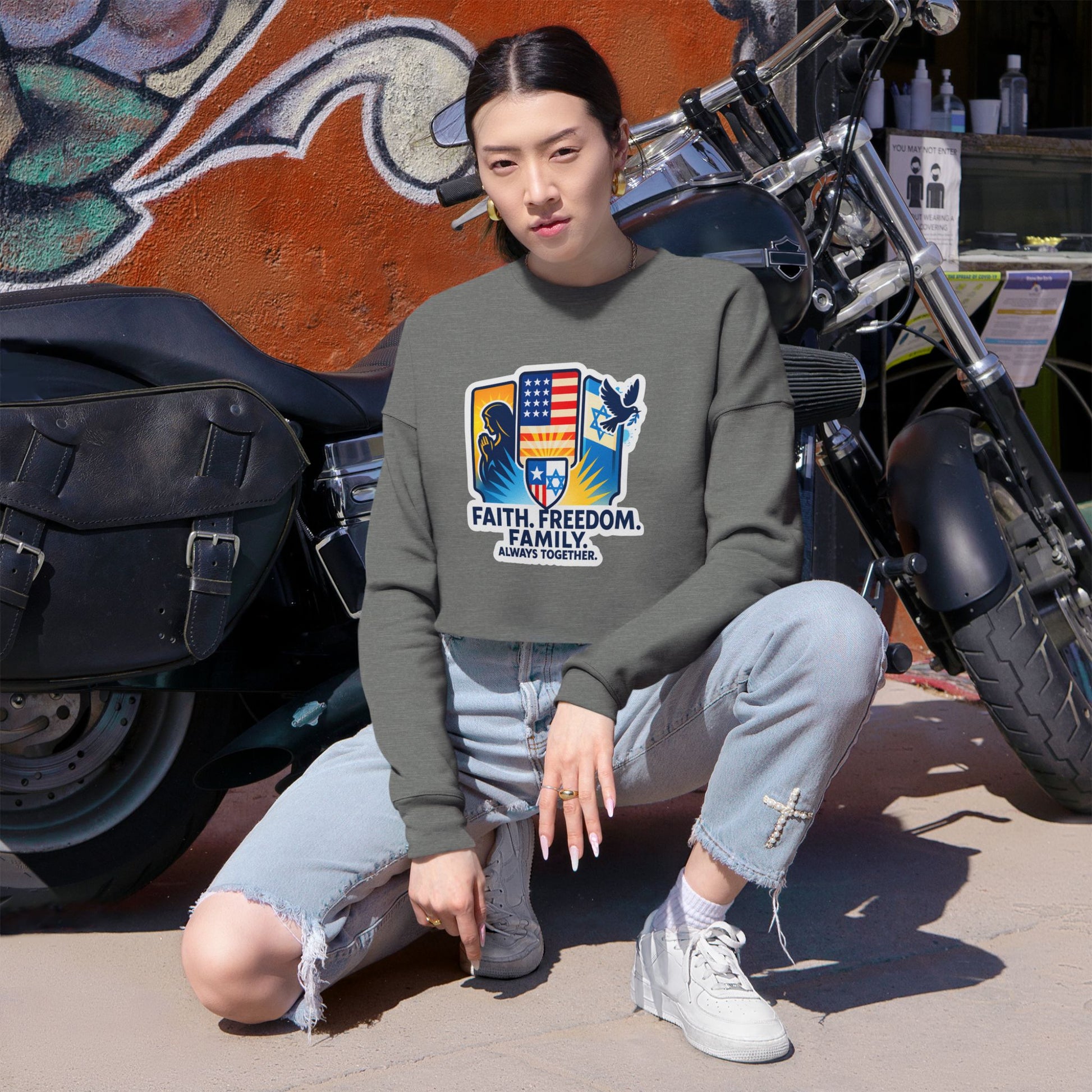 Faith Freedom Family Women's Cropped Sweatshirt - American Zionist
