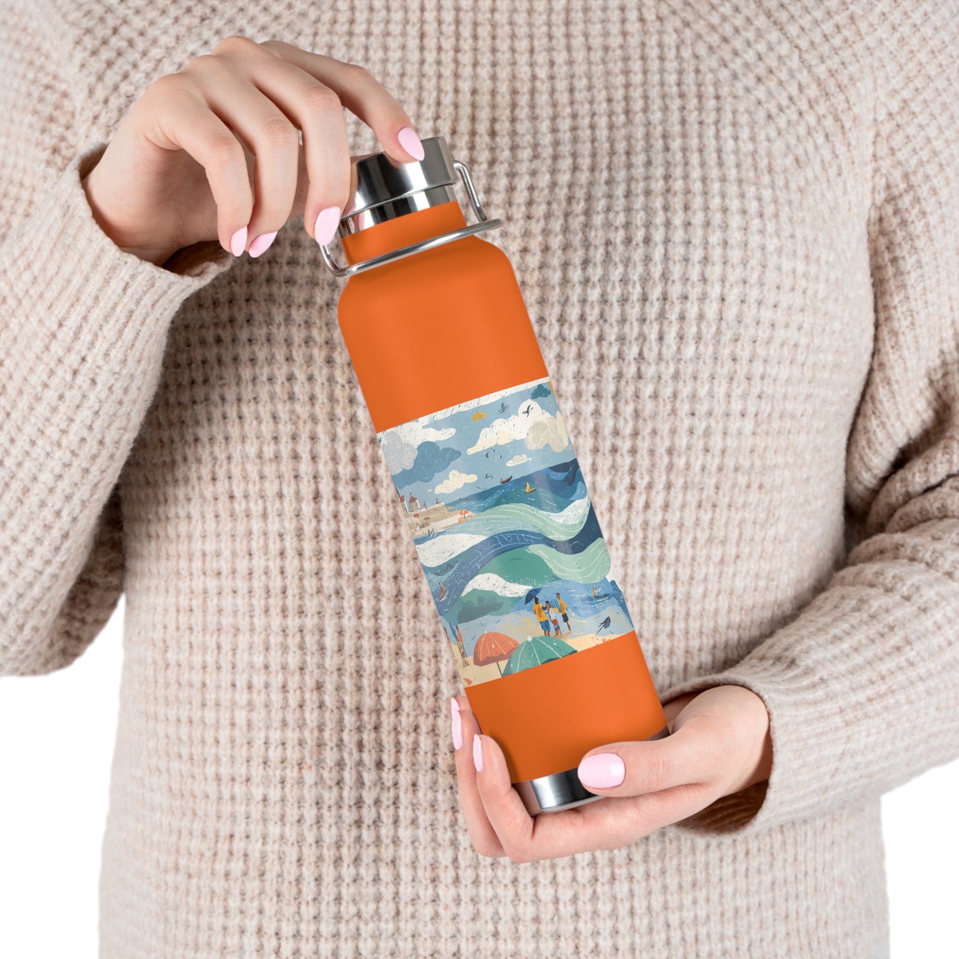 Tel Aviv Beach Copper Vacuum Insulated Bottle, 22oz - American Zionist