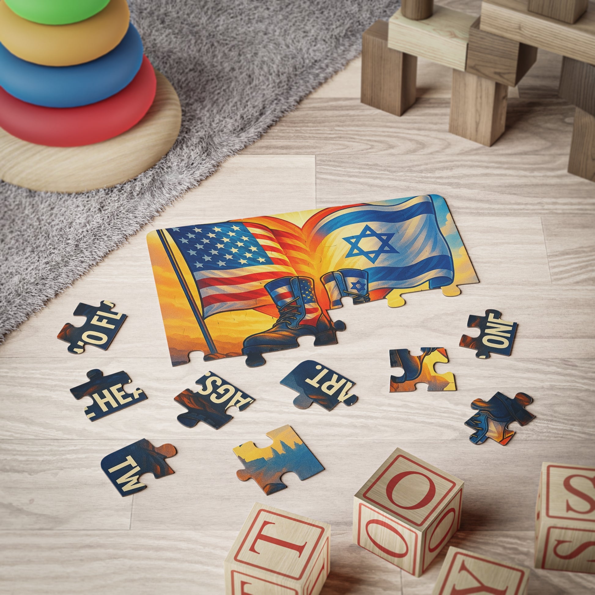 Two Flags. One Heart Kids' Puzzle, 30 - Piece - American Zionist