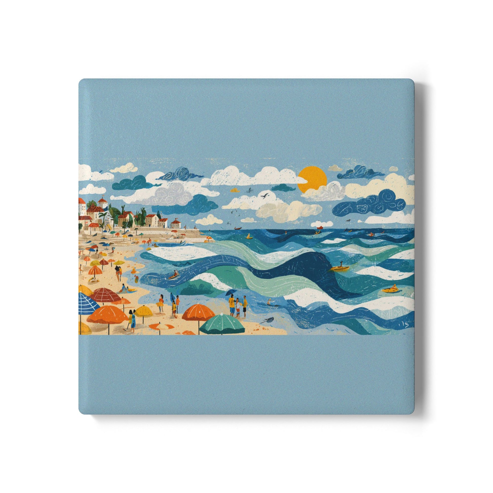 Tel Aviv Beach Ceramic Coaster - American Zionist