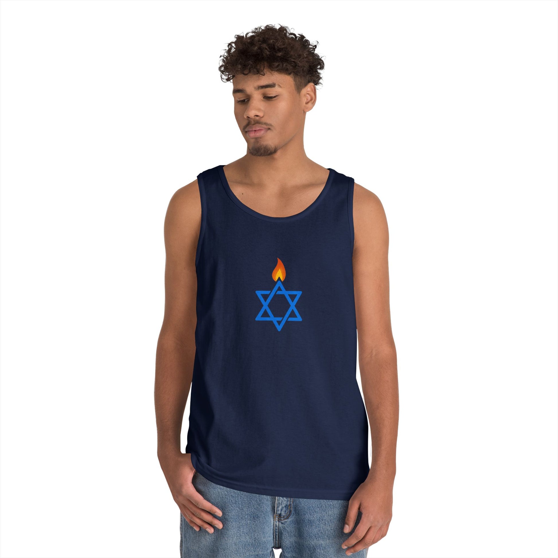 Fire Stars Of David Unisex Heavy Cotton Tank Top - American Zionist
