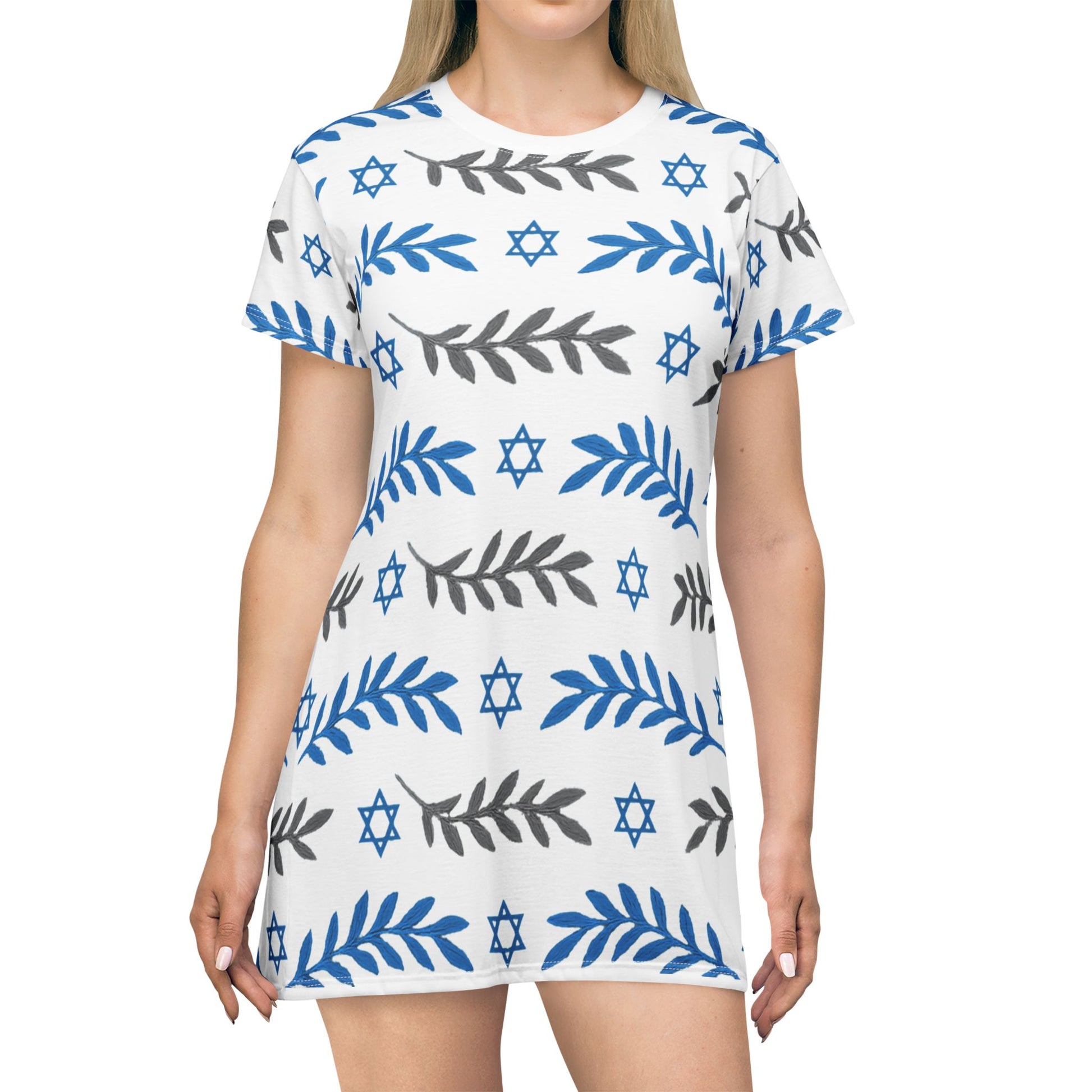 Olive and Shield T-Shirt Dress (AOP) - American Zionist