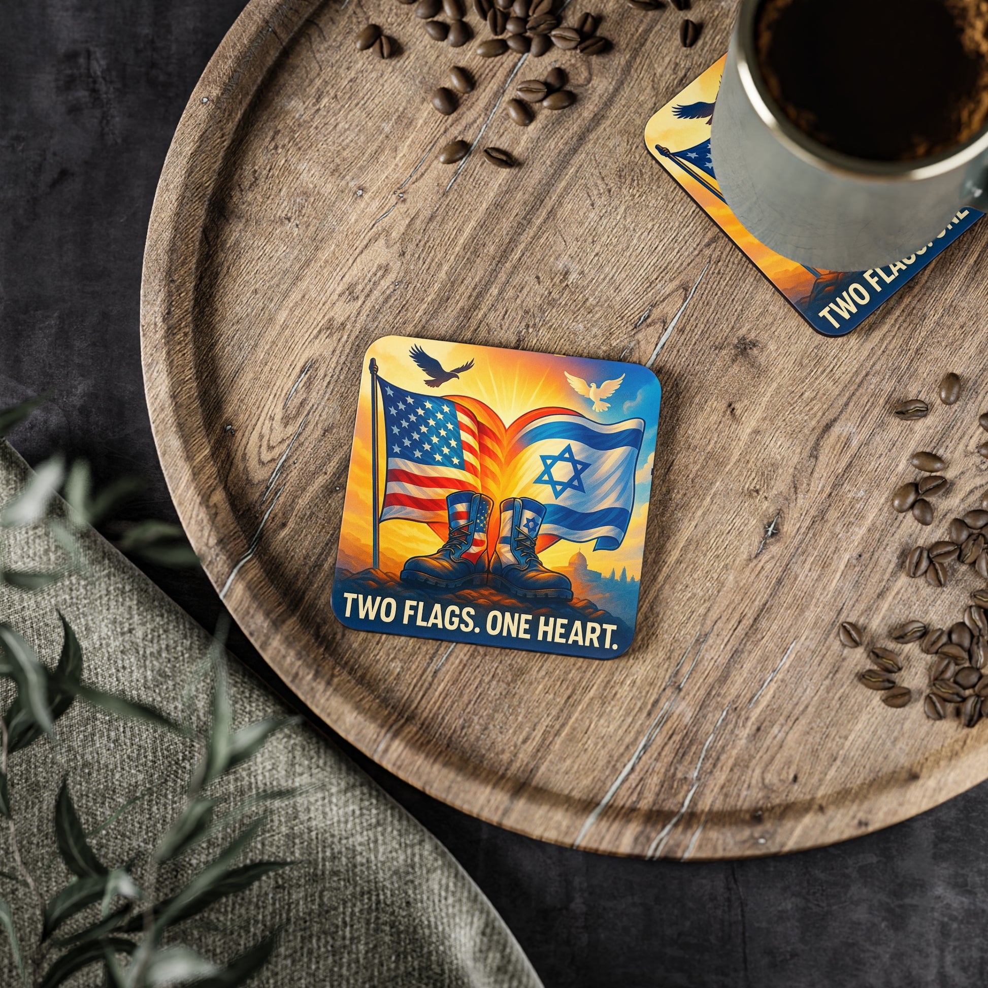 Two Flags. One Heart Coasters - American Zionist