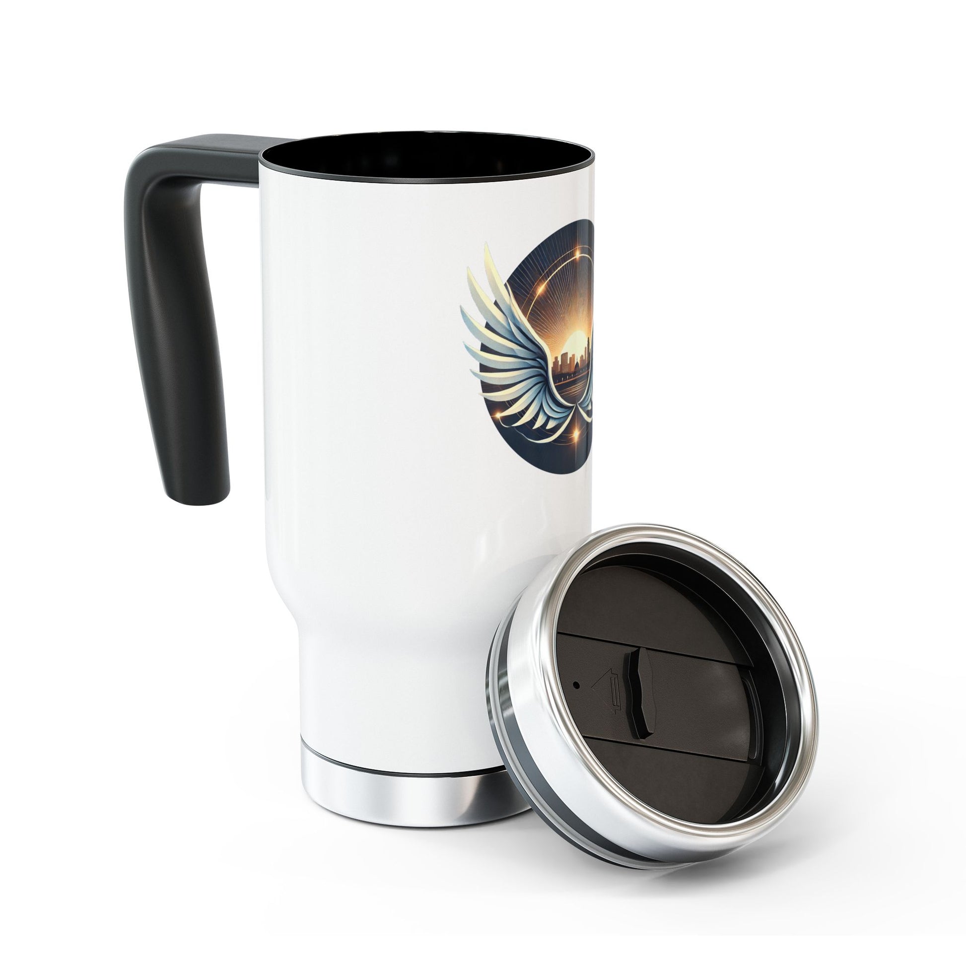 Sunrise Wings Stainless Steel Travel Mug with Handle, 14oz - American Zionist