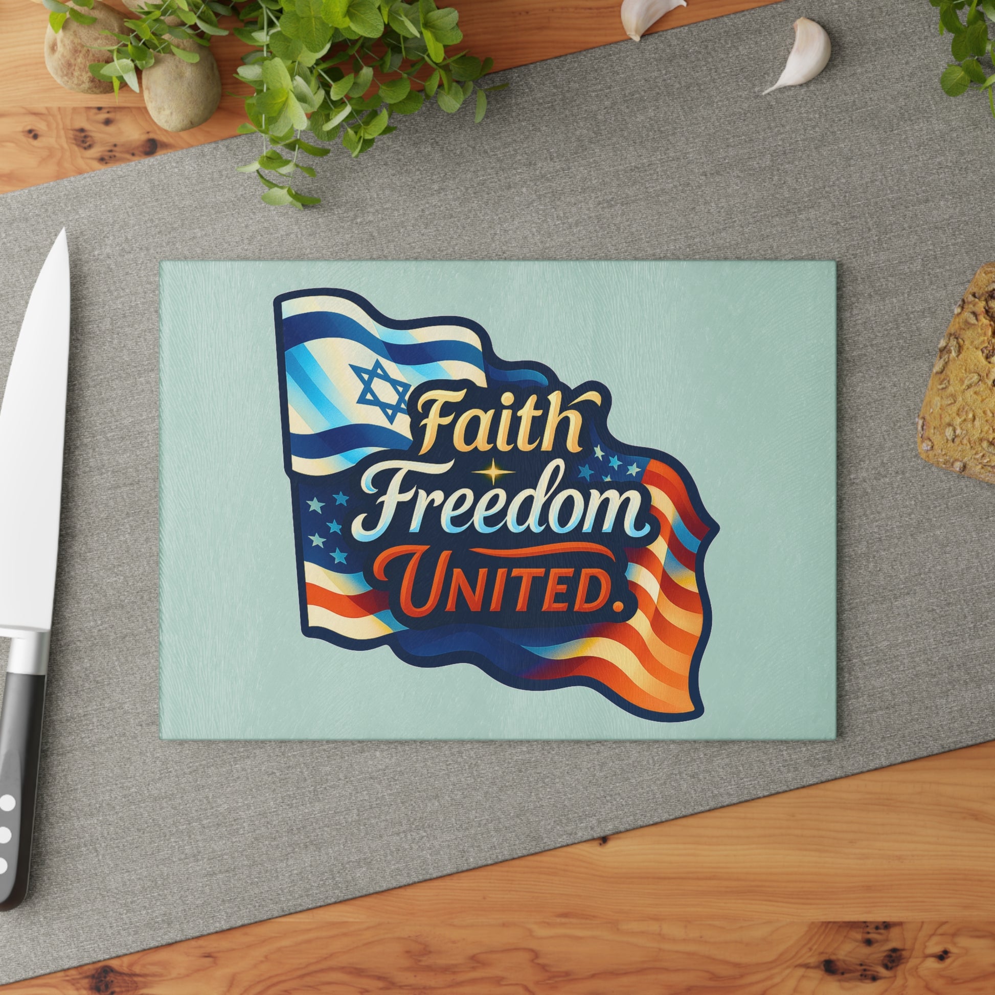 Faith Freedom United Glass Cutting Board - American Zionist