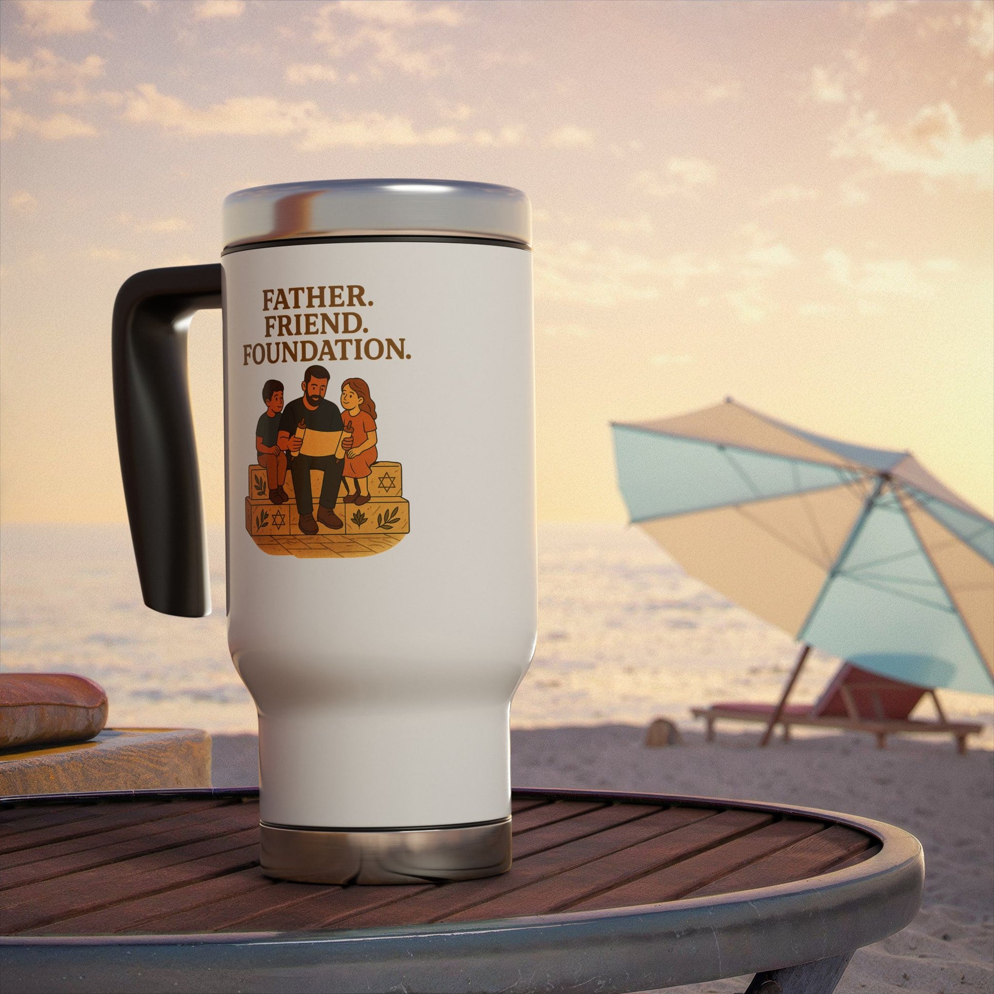 Father Friend Foundation Stainless Steel Travel Mug with Handle, 14oz - American Zionist