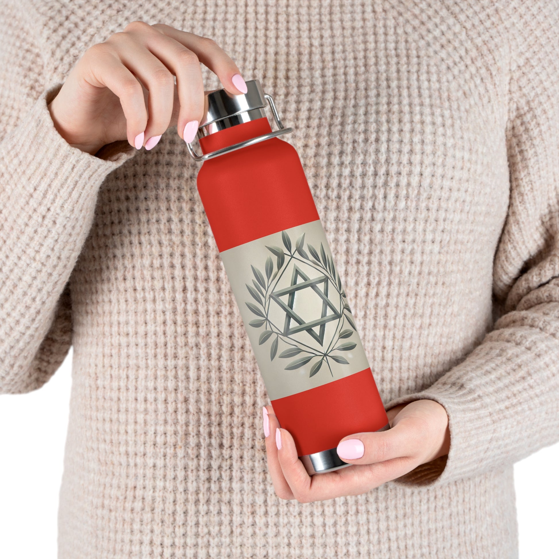 Olive and Star of David Copper Vacuum Insulated Bottle, 22oz - American Zionist
