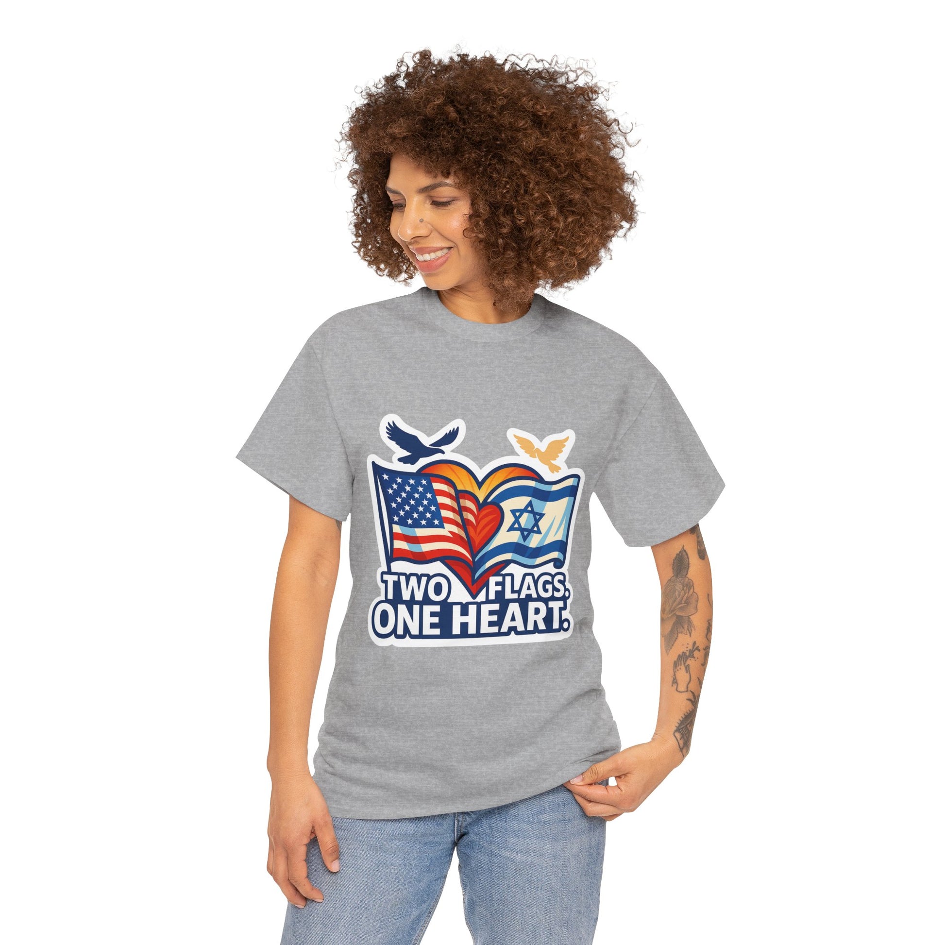 Two Flags One Heart Unisex Heavy Cotton Tee - American Zionist