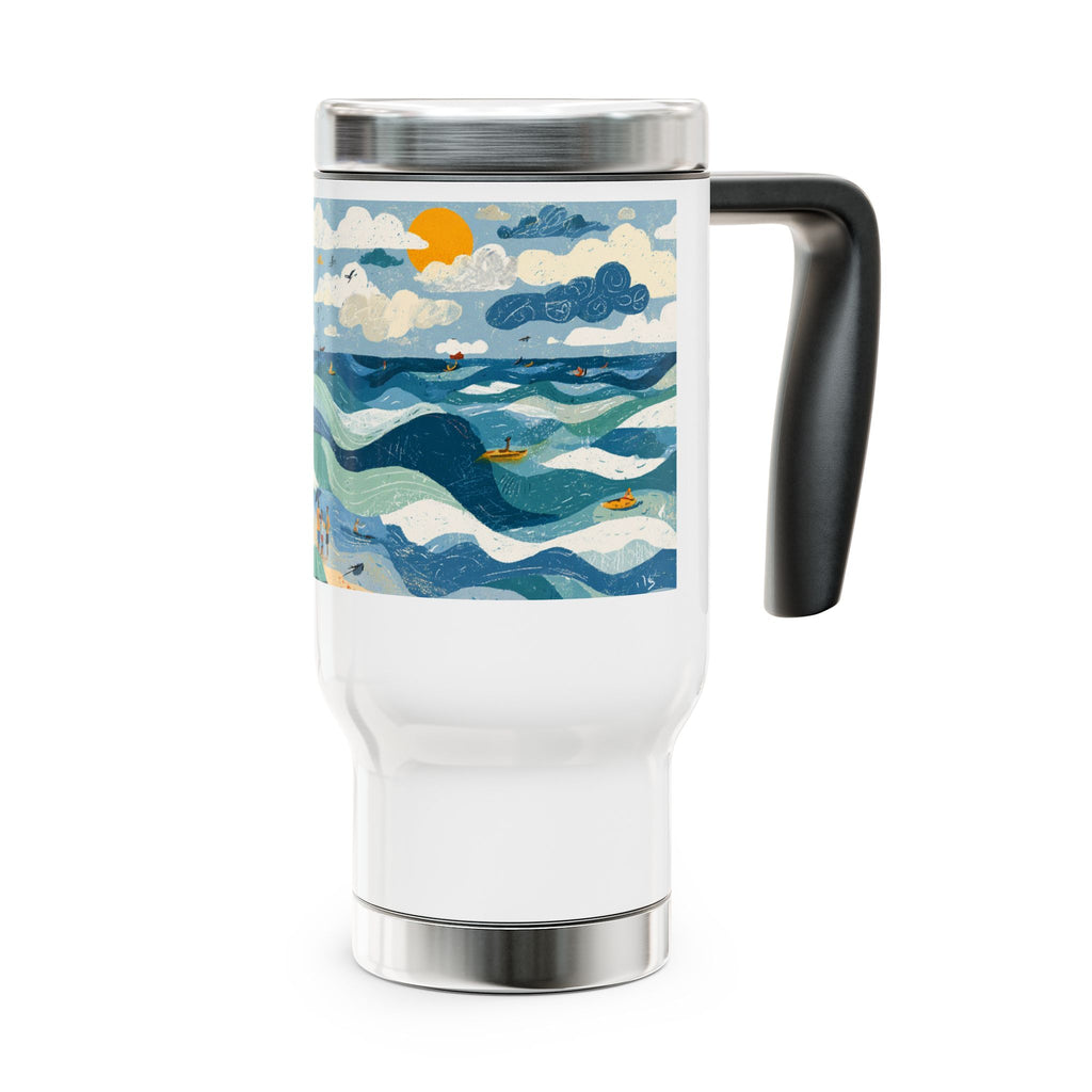 Tel Aviv Beach Stainless Steel Travel Mug with Handle, 14oz - American Zionist