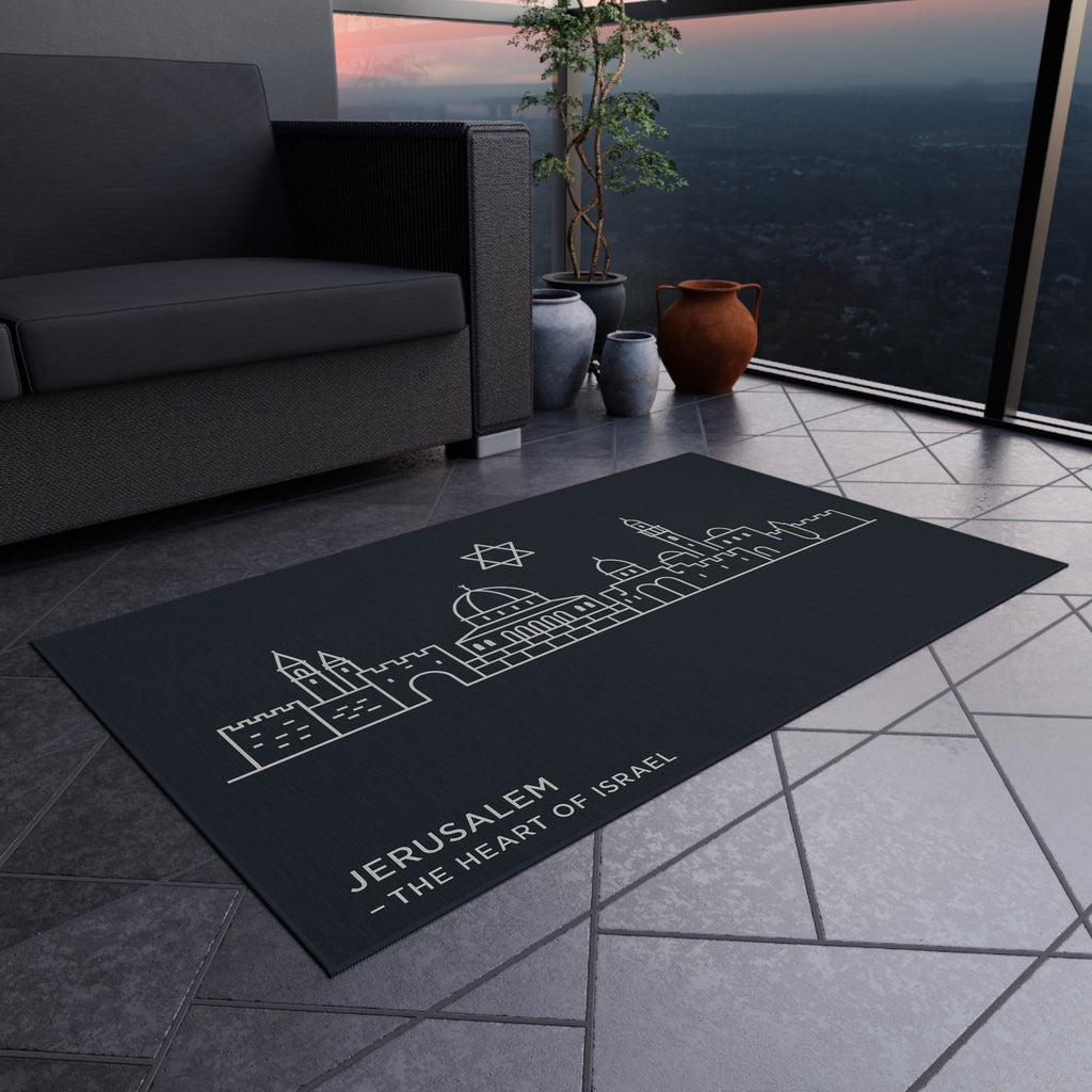 Jerusalem The Heart Of Israel Outdoor Rug - American Zionist