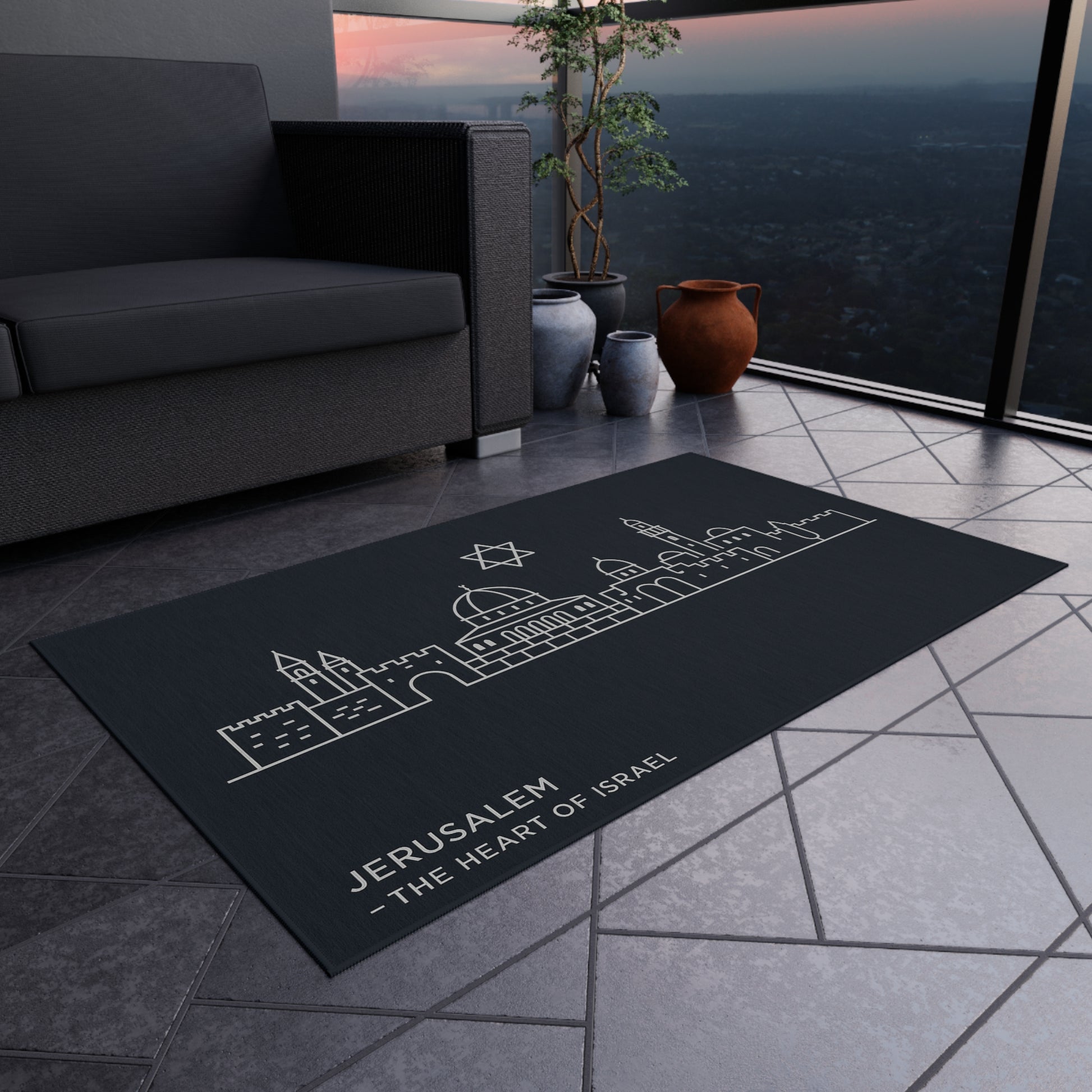 Jerusalem The Heart Of Israel Outdoor Rug - American Zionist
