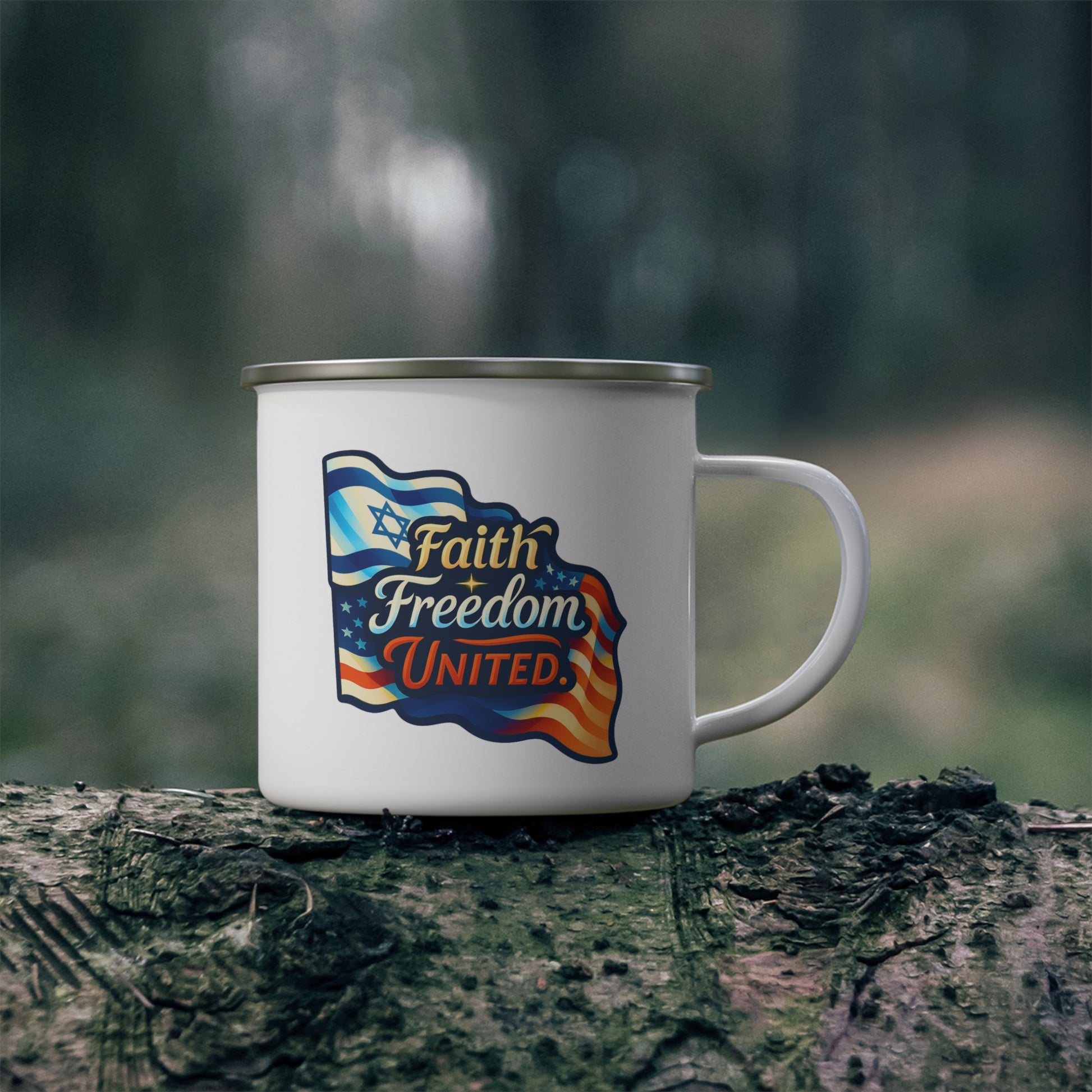 Faith Freedom United Enamel Camping Mug - American Zionist
