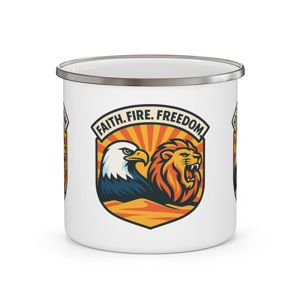 Lions Eagles Rise Enamel Camping Mug - American Zionist