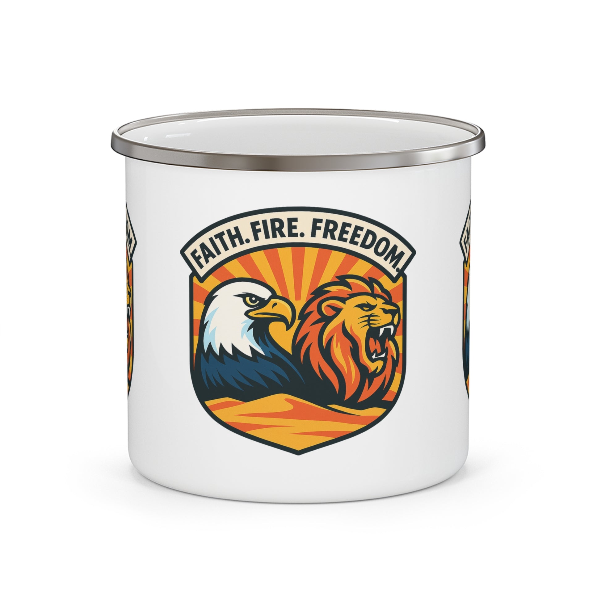 Lions Eagles Rise Enamel Camping Mug - American Zionist