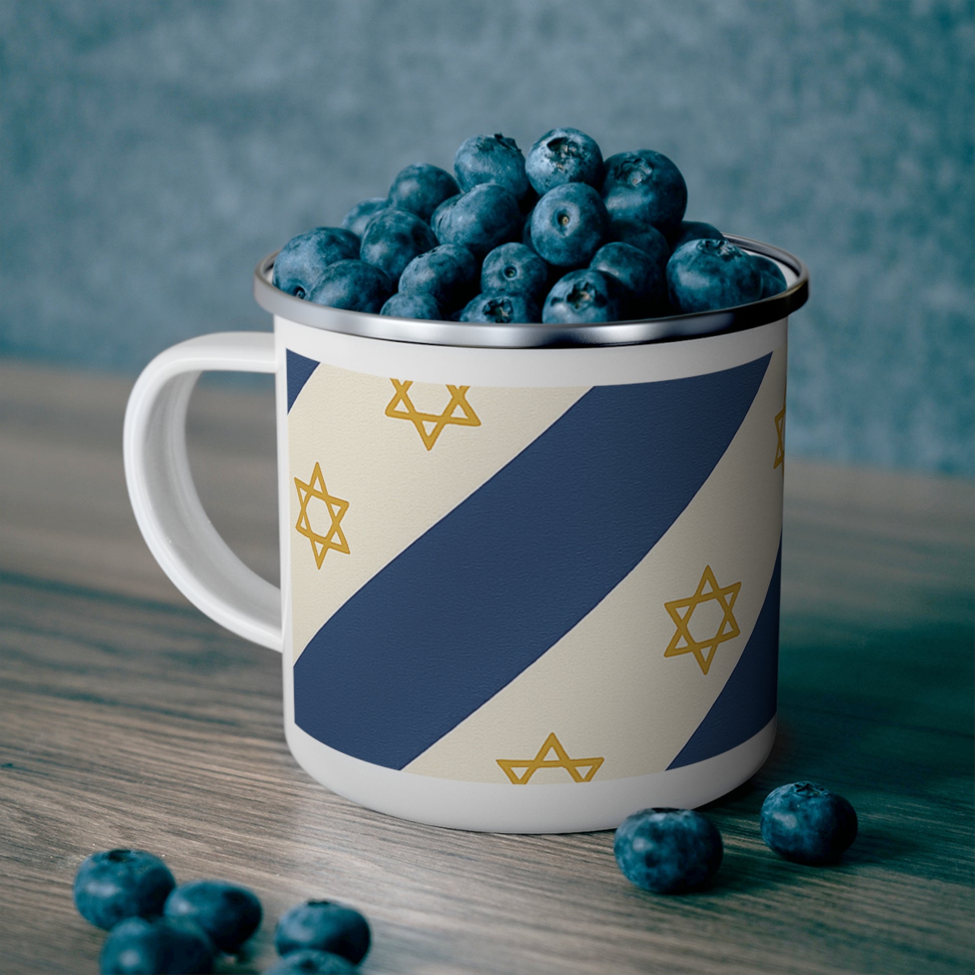 Israel Regalia Stripe Enamel Camping Mug - American Zionist