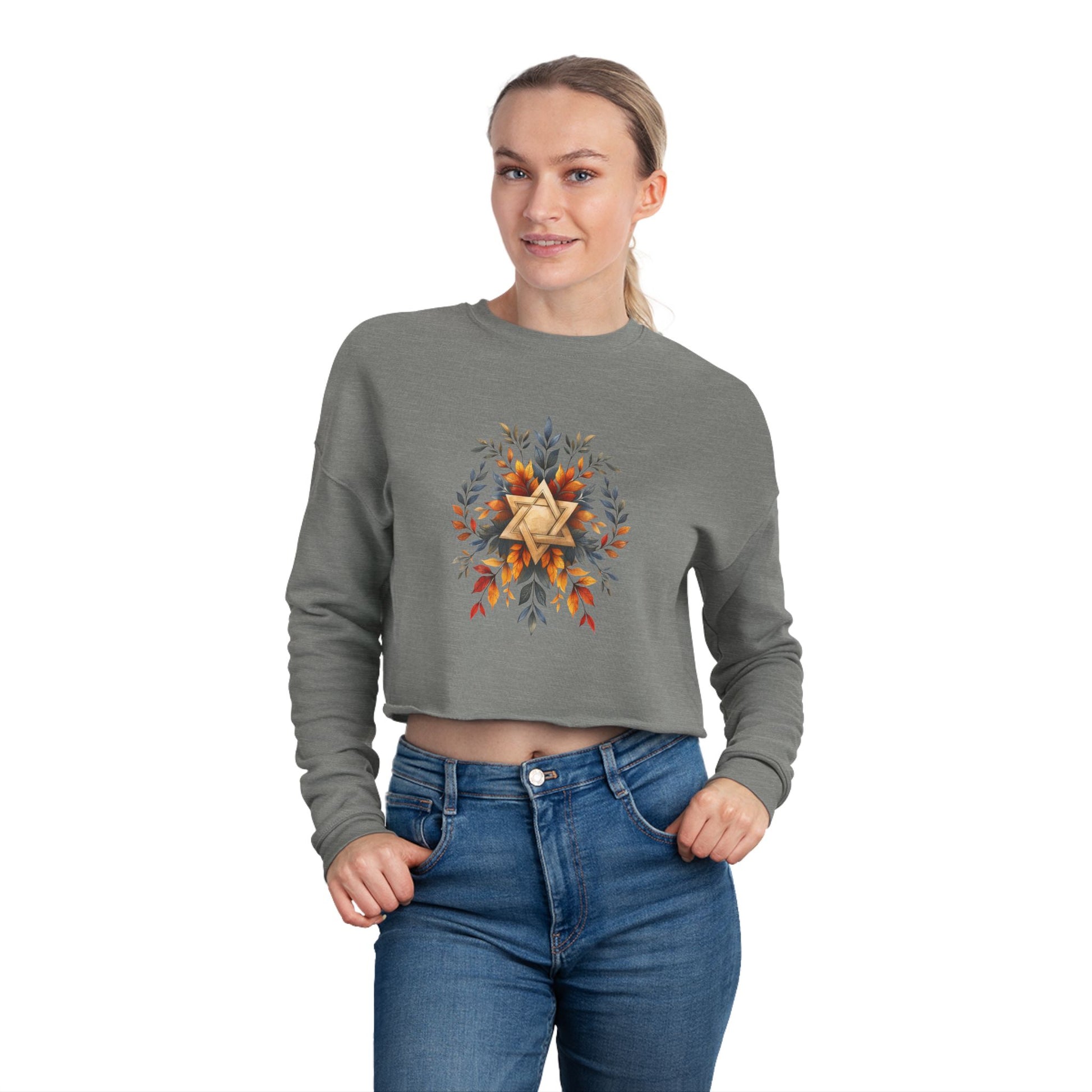 Star of David Wreath Transparent Women's Cropped Sweatshirt - American Zionist