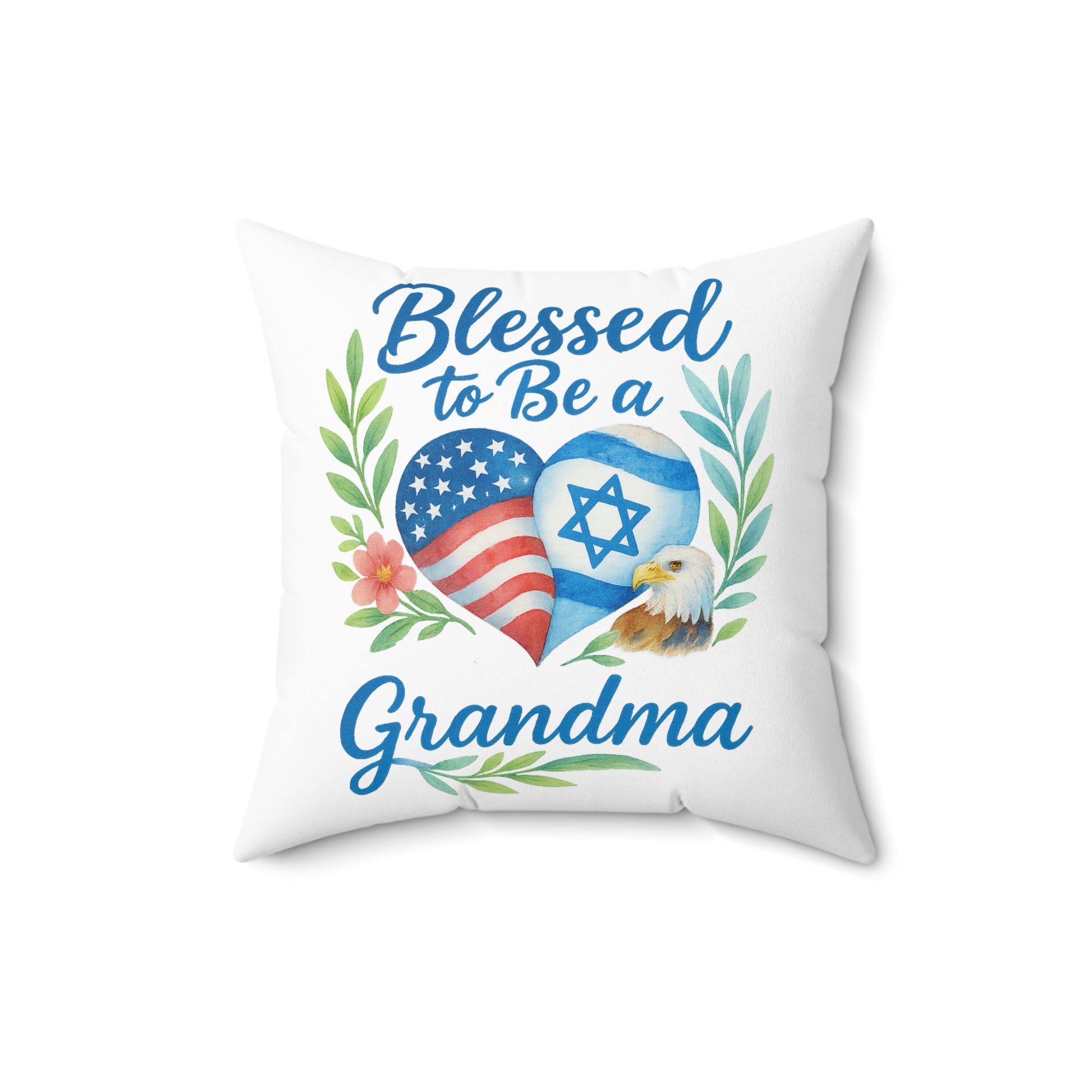 Blessed To Be A Grandma Spun Polyester Square Pillow - American Zionist