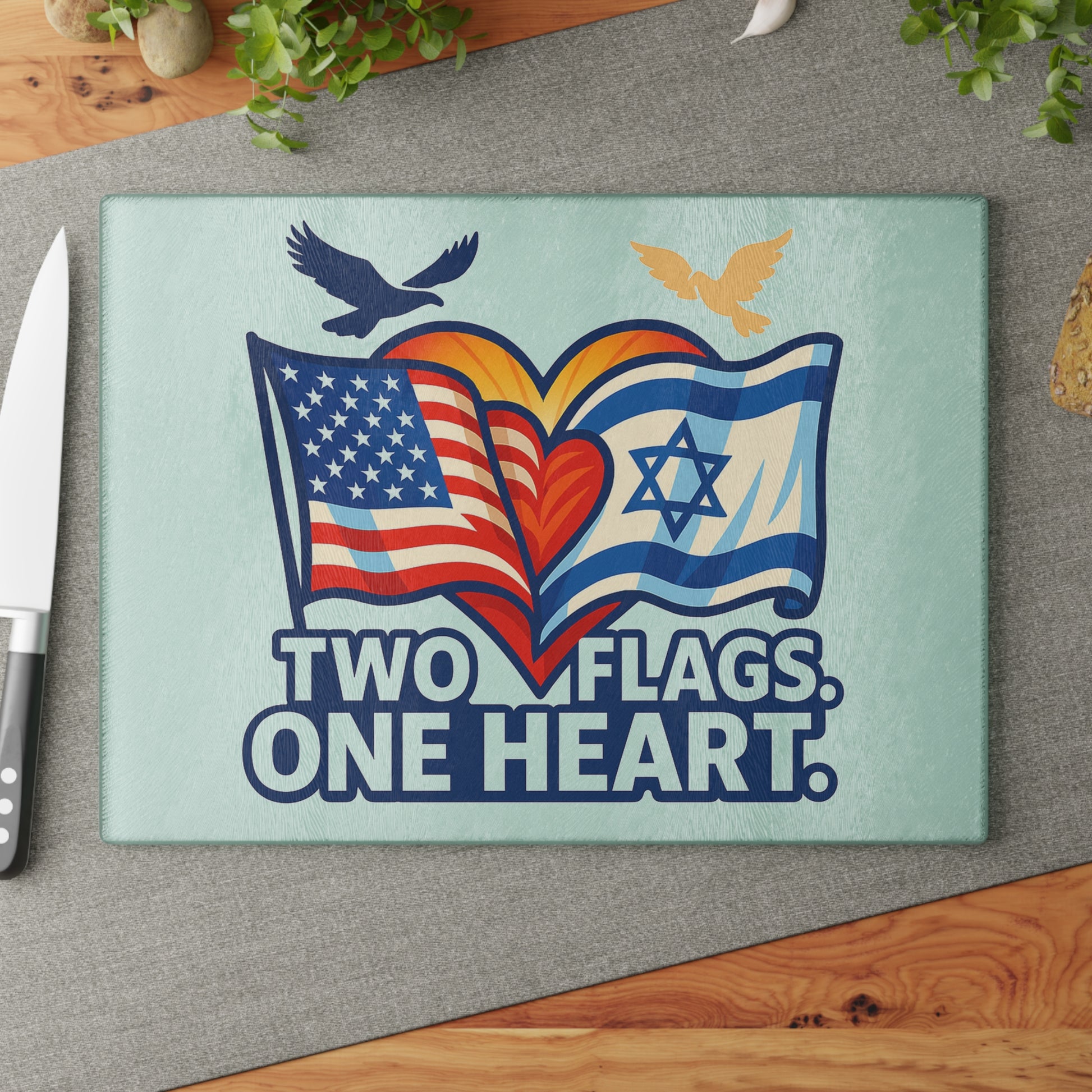 Two Flags. One Heart Glass Cutting Board - American Zionist
