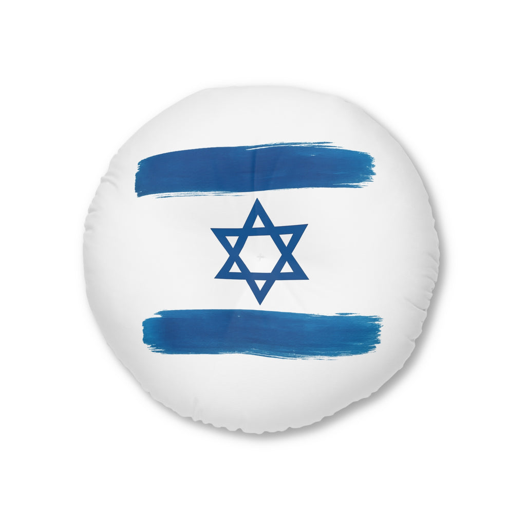 Blue Stars Of David Tufted Floor Pillow, Round - American Zionist