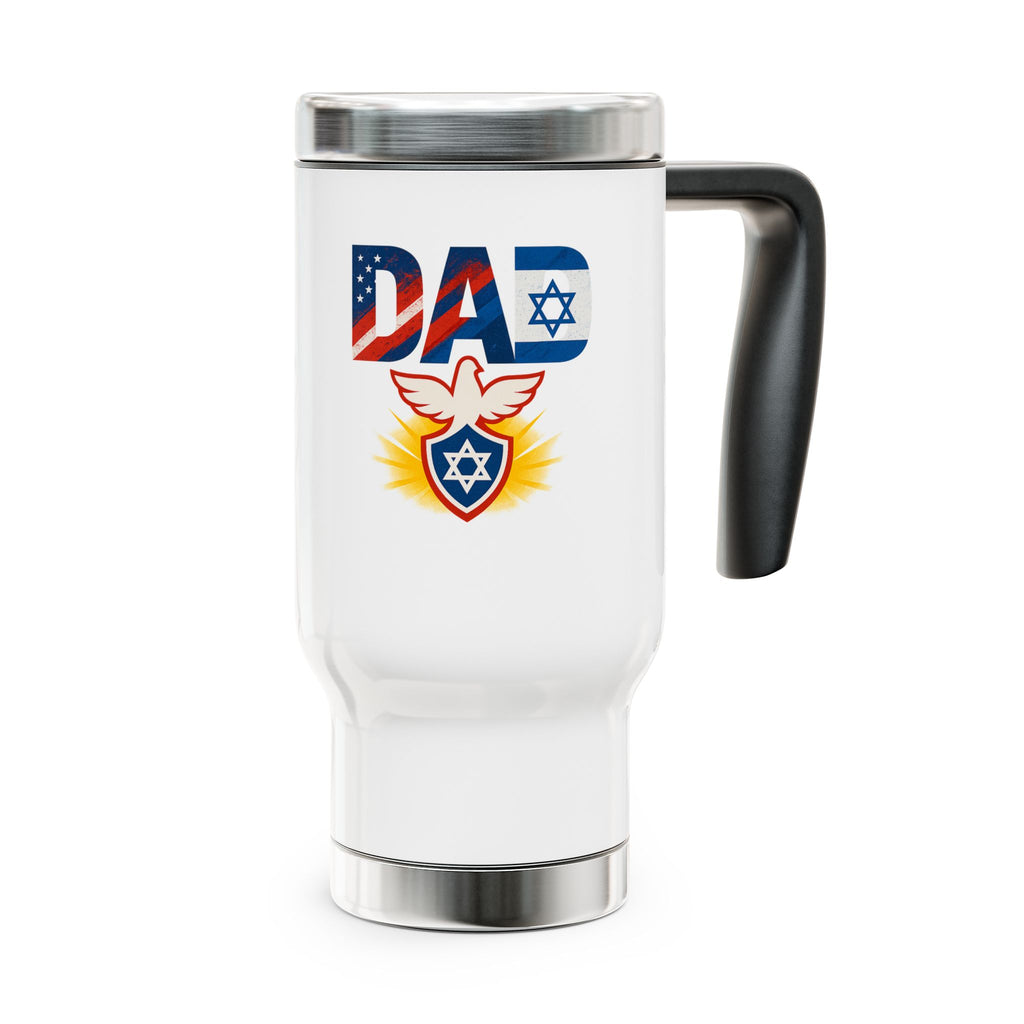 Patriotic Dad Stainless Stainless Steel Travel Mug with Handle, 14oz - American Zionist