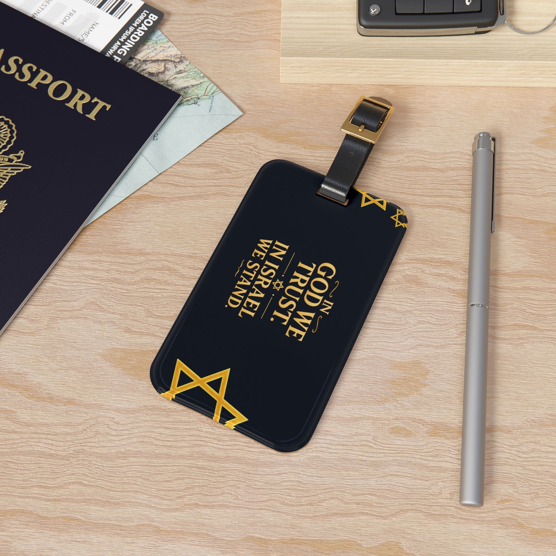 In God We Trust, In Israel We Stand with Stars Luggage Tag - American Zionist