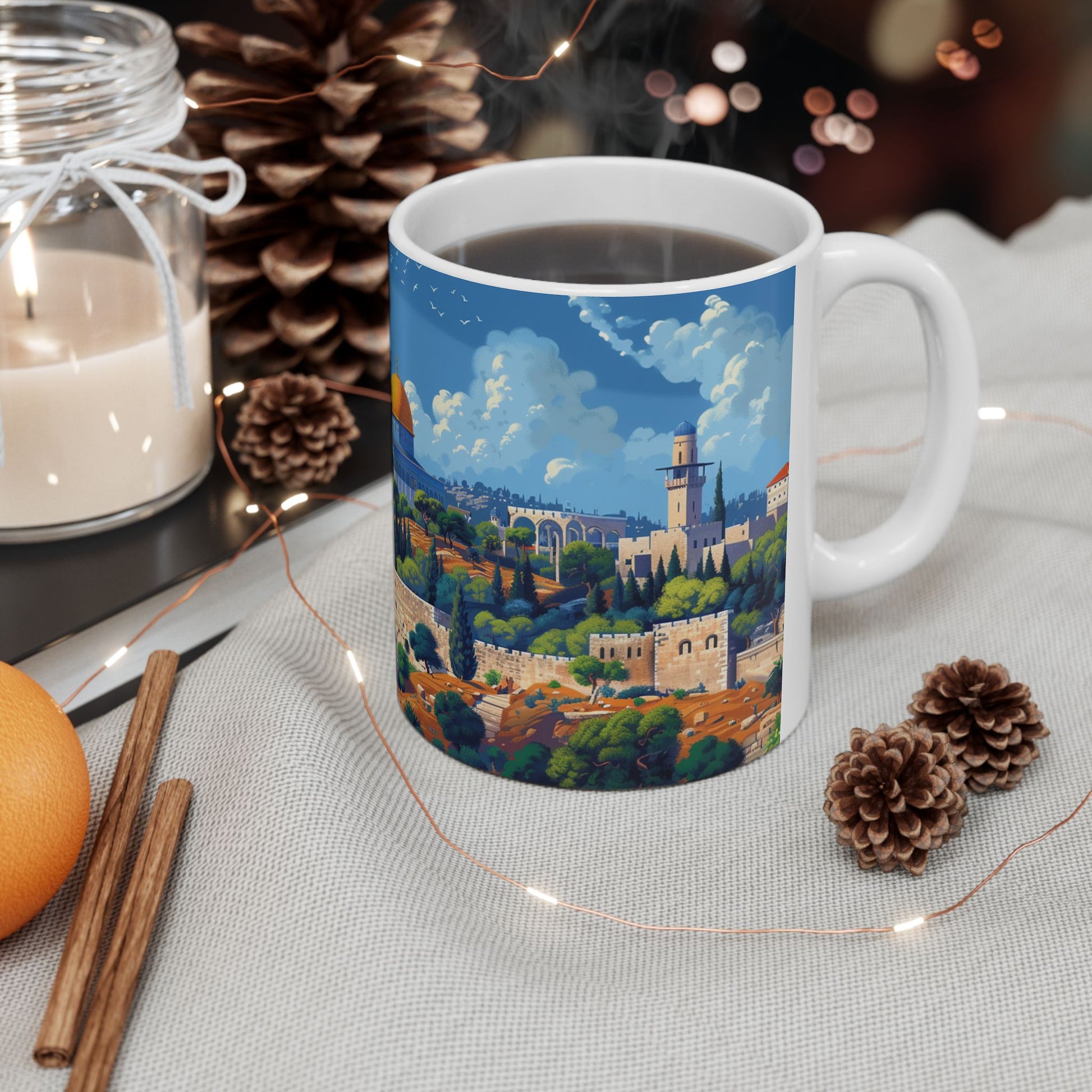 Jerusalem City Skyline Ceramic Mug 11oz, 15oz - American Zionist