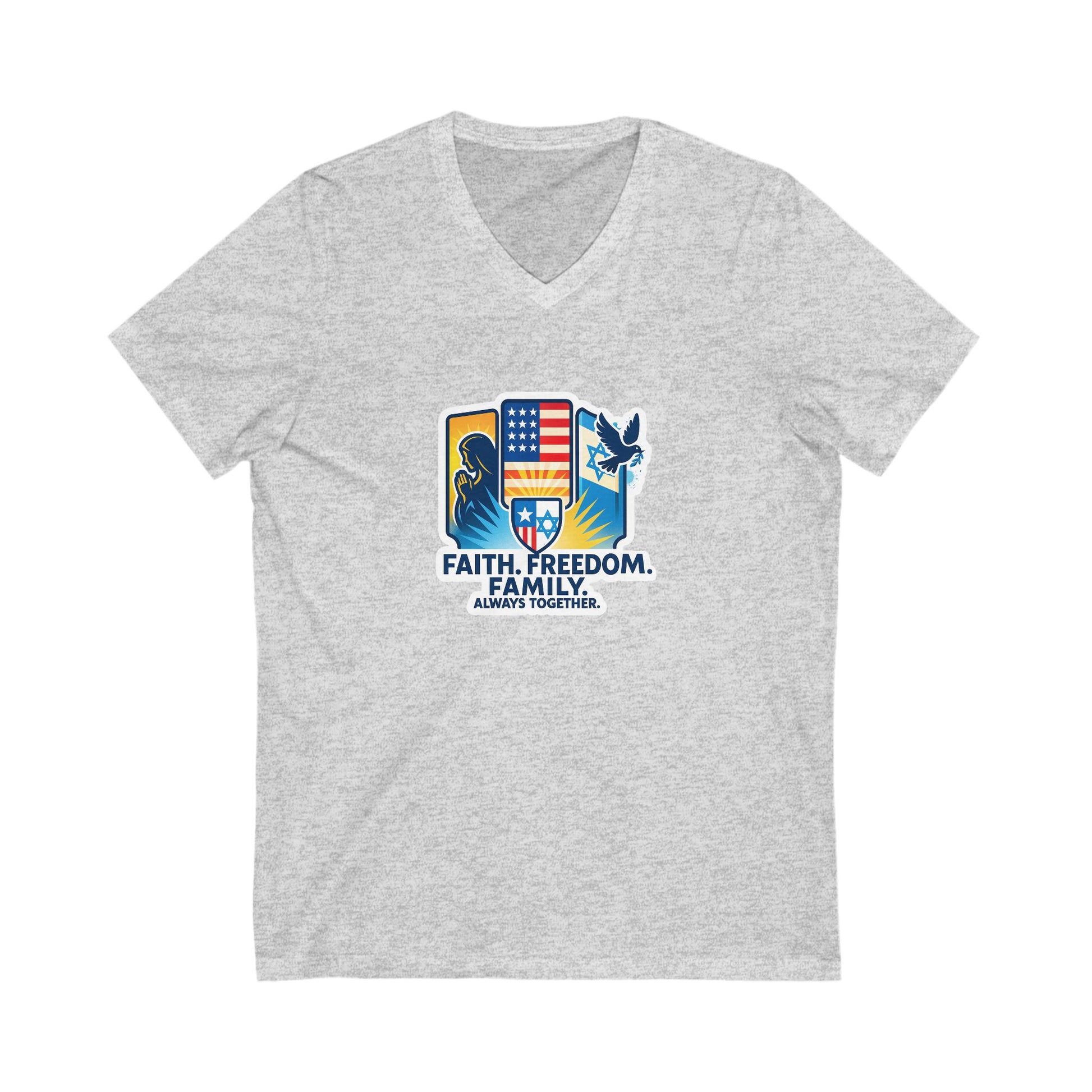 Faith Freedom Family Unisex Jersey Short Sleeve V - Neck Tee - American Zionist