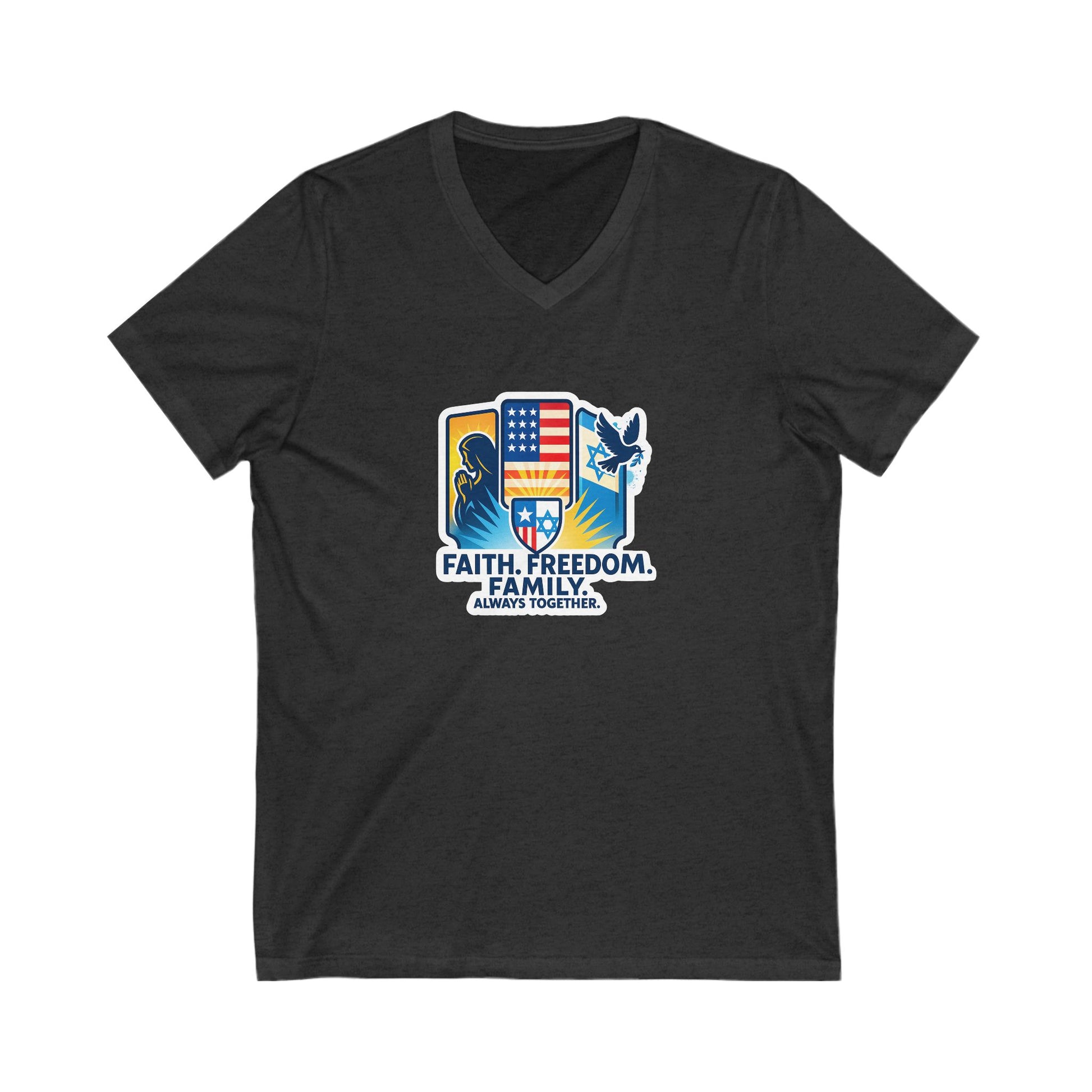 Faith Freedom Family Unisex Jersey Short Sleeve V - Neck Tee - American Zionist