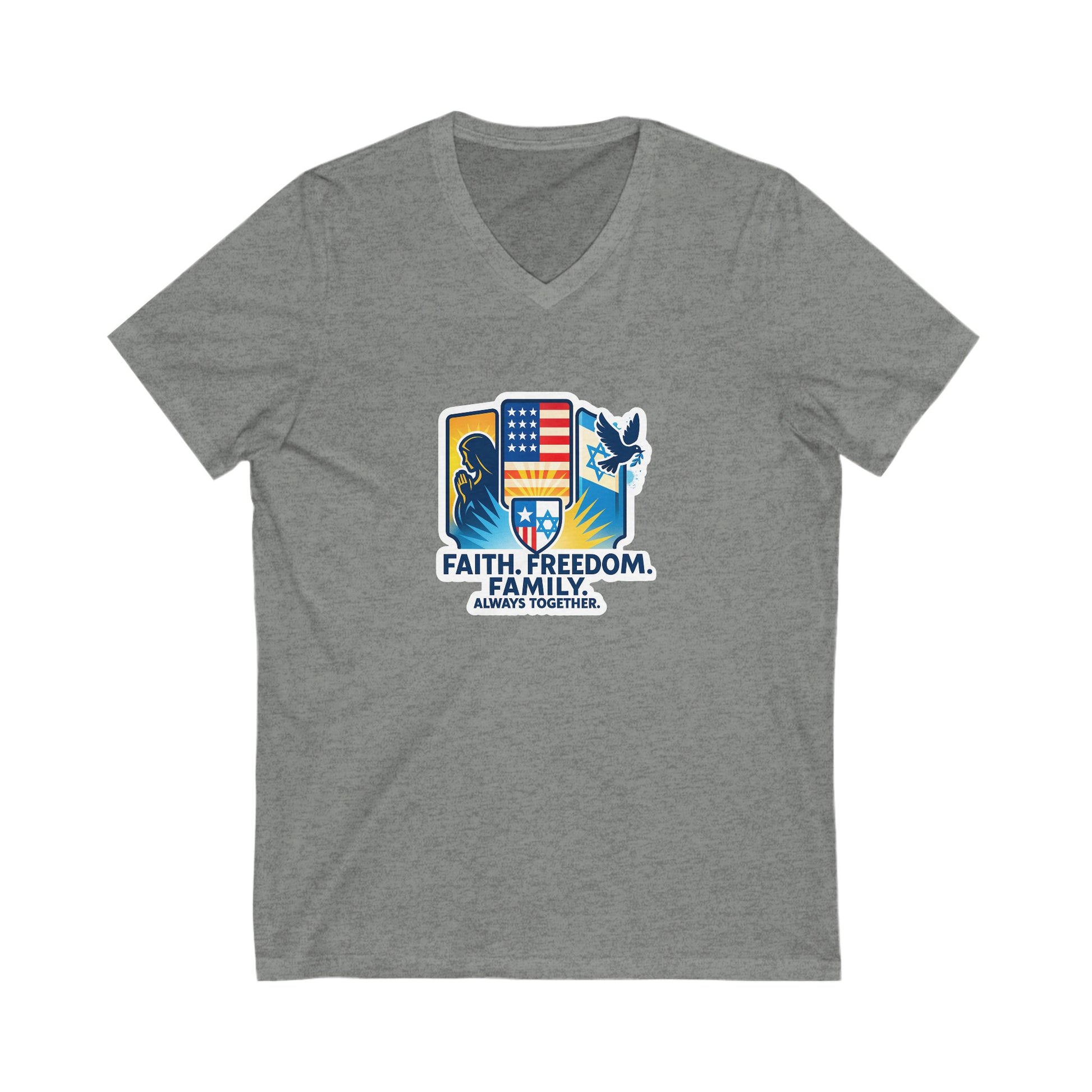 Faith Freedom Family Unisex Jersey Short Sleeve V - Neck Tee - American Zionist