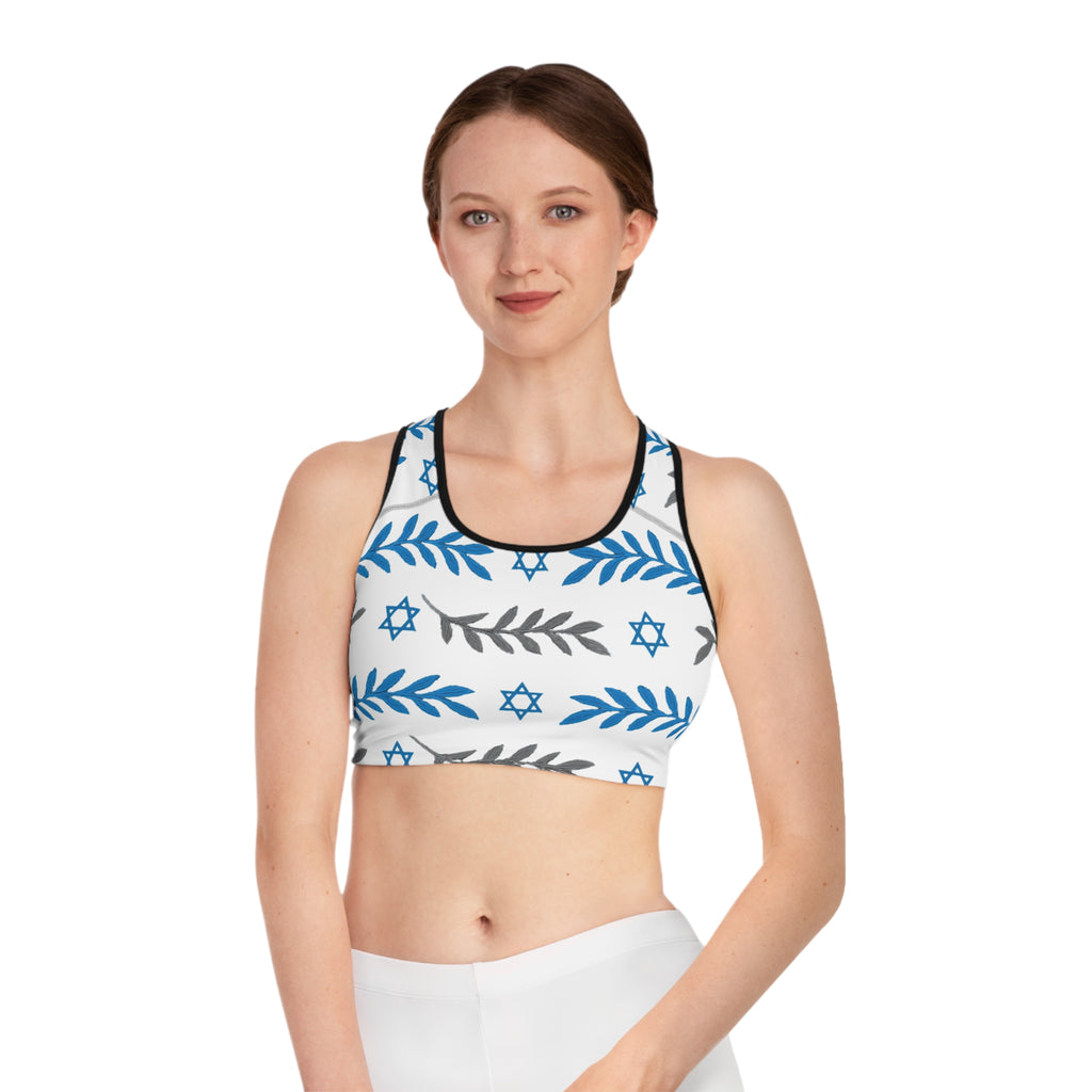 Olive and Shield Sports Bra (AOP) - American Zionist