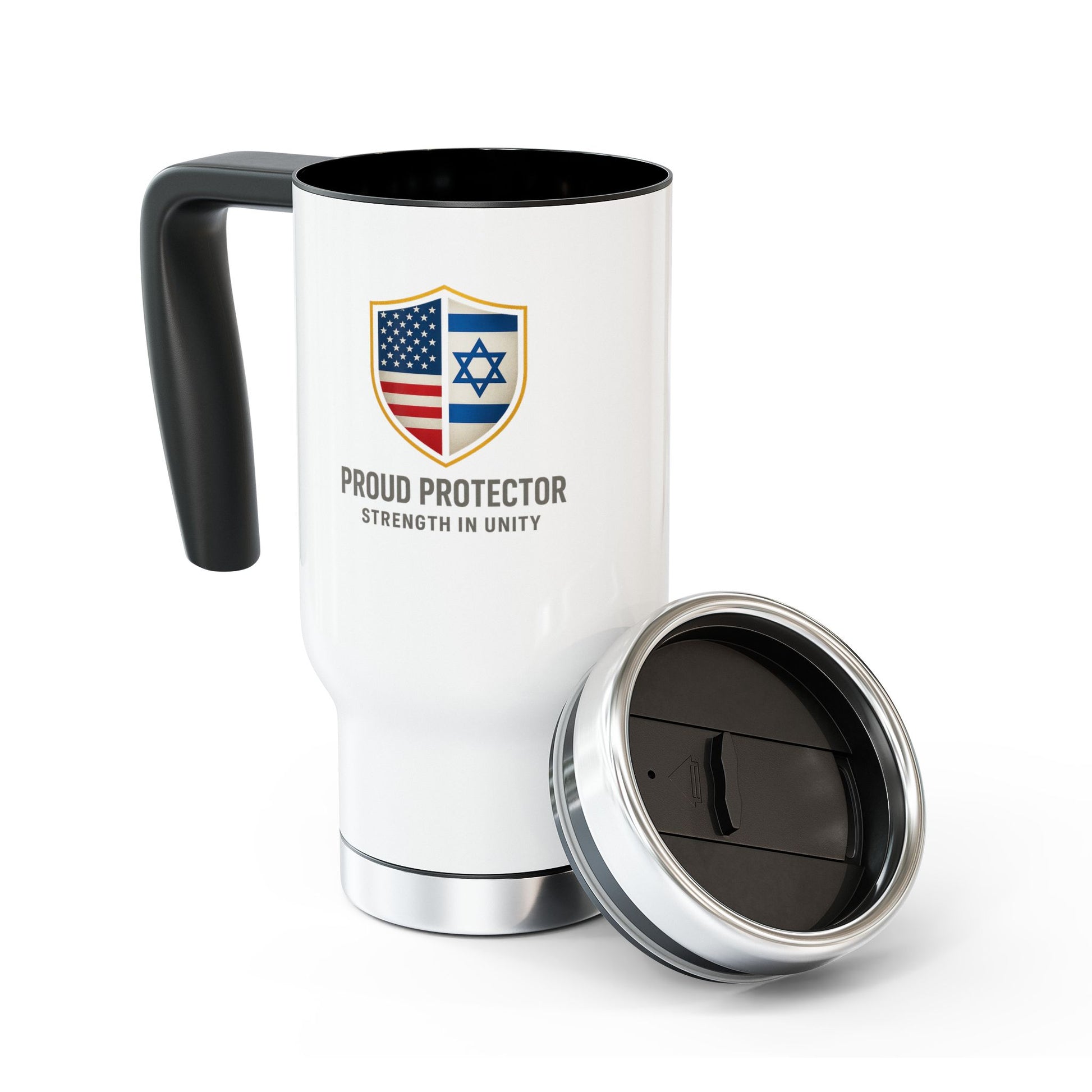 Proud Protector Stainless Steel Travel Mug with Handle, 14oz - American Zionist