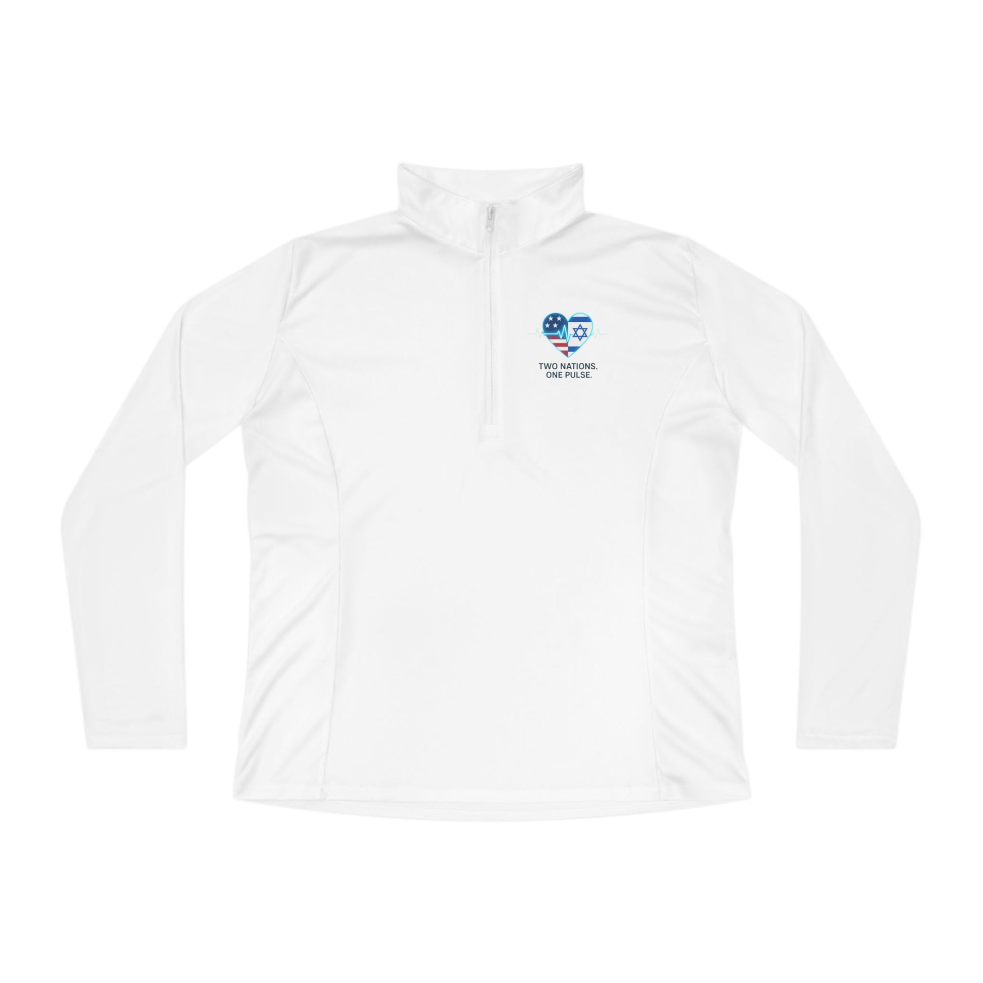 Two Nations. One Pulse Ladies Quarter - Zip Pullover - American Zionist
