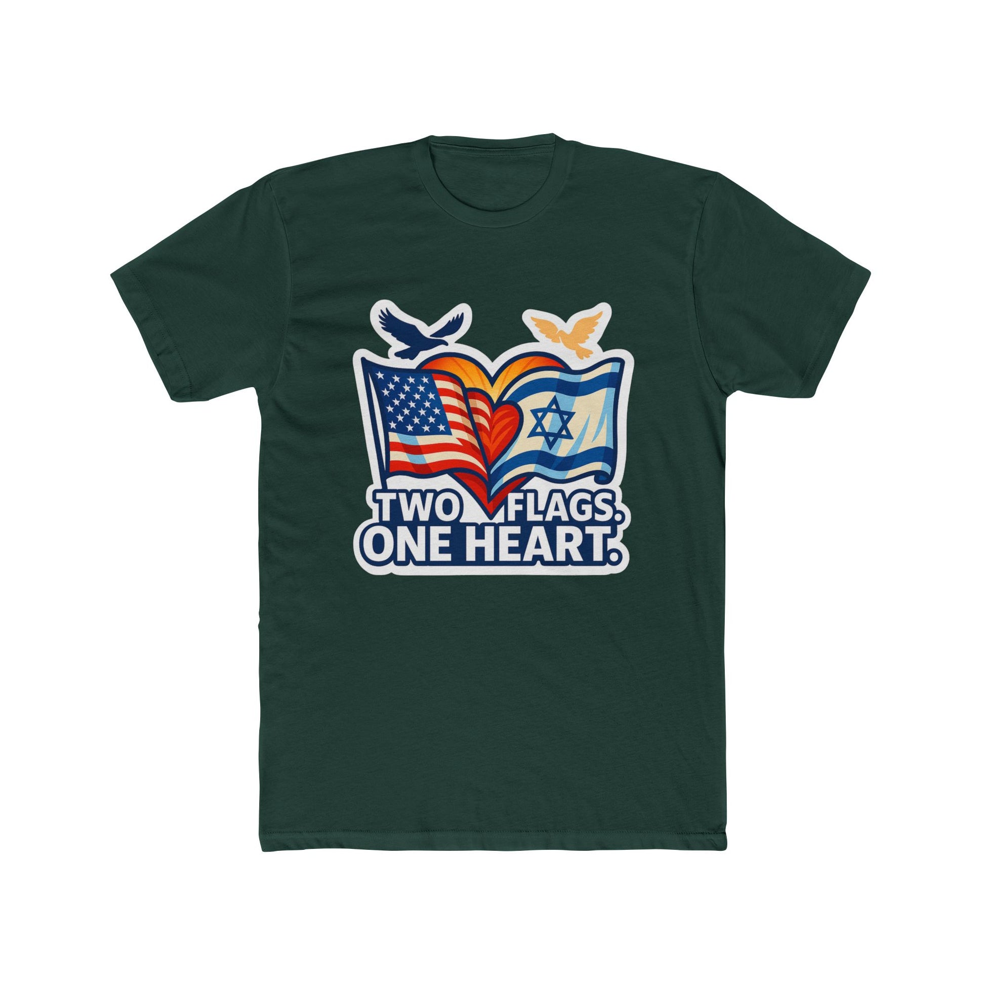 Two Flags. One Heart Unisex Cotton Crew Tee - American Zionist