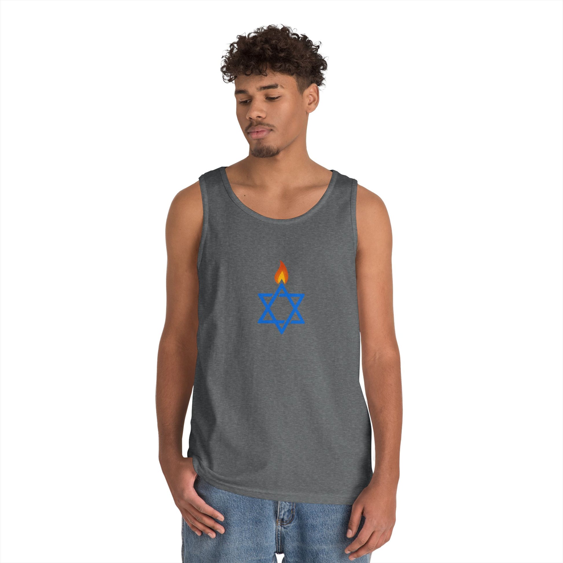 Fire Stars Of David Unisex Heavy Cotton Tank Top - American Zionist