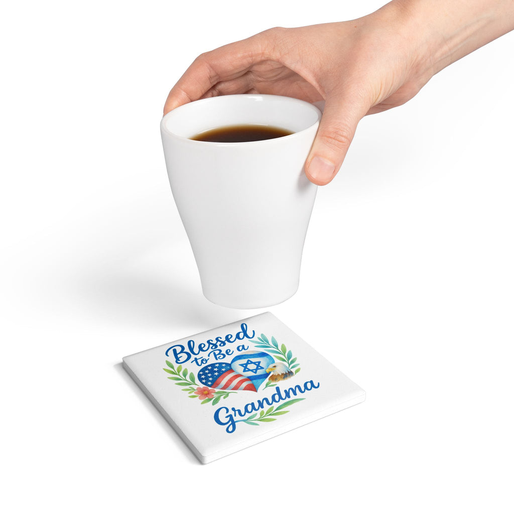 Blessed To Be A Grandma Ceramic Coaster - American Zionist