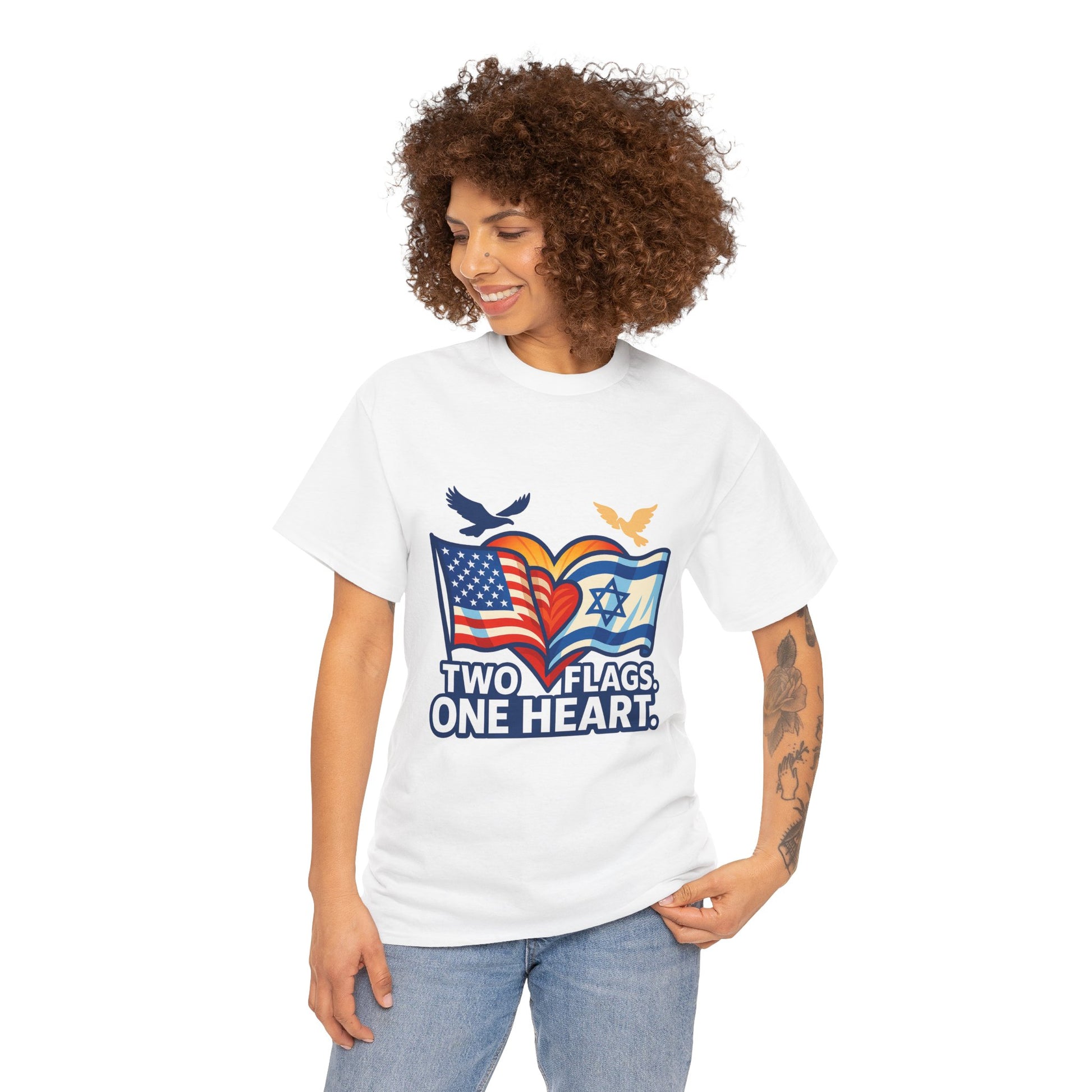 Two Flags One Heart Unisex Heavy Cotton Tee - American Zionist