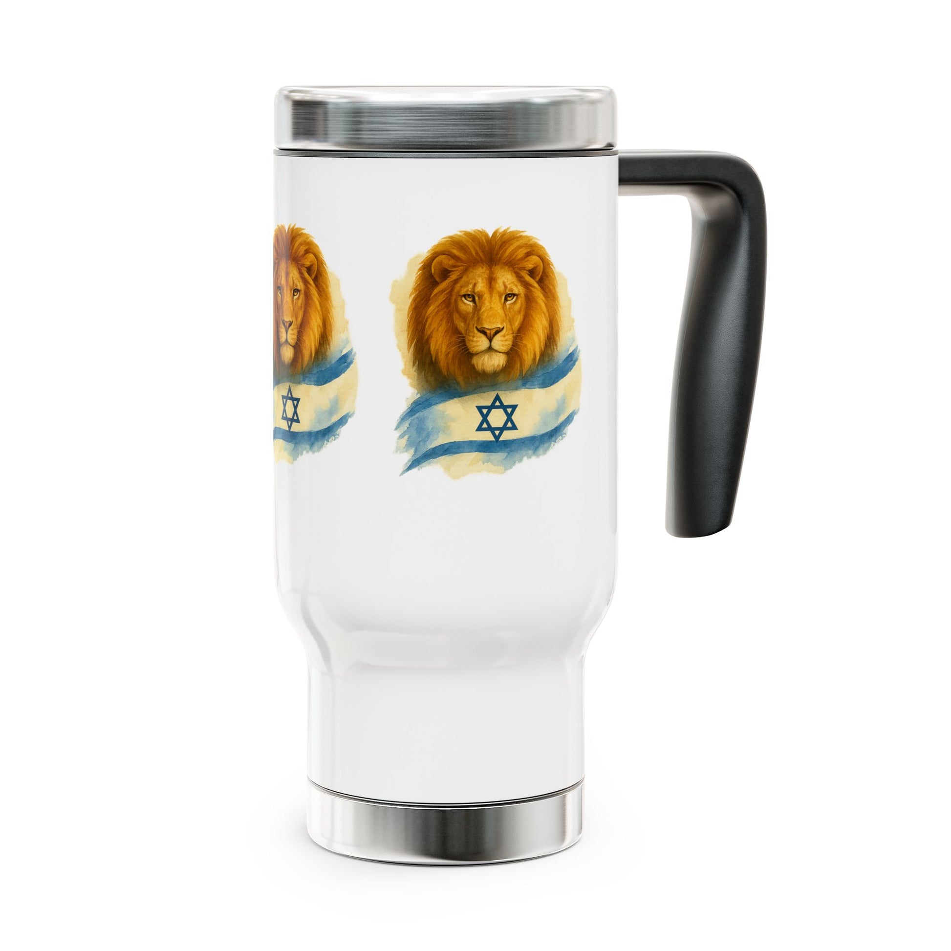 Lion Of Israel Stainless Steel Travel Mug with Handle, 14oz - American Zionist