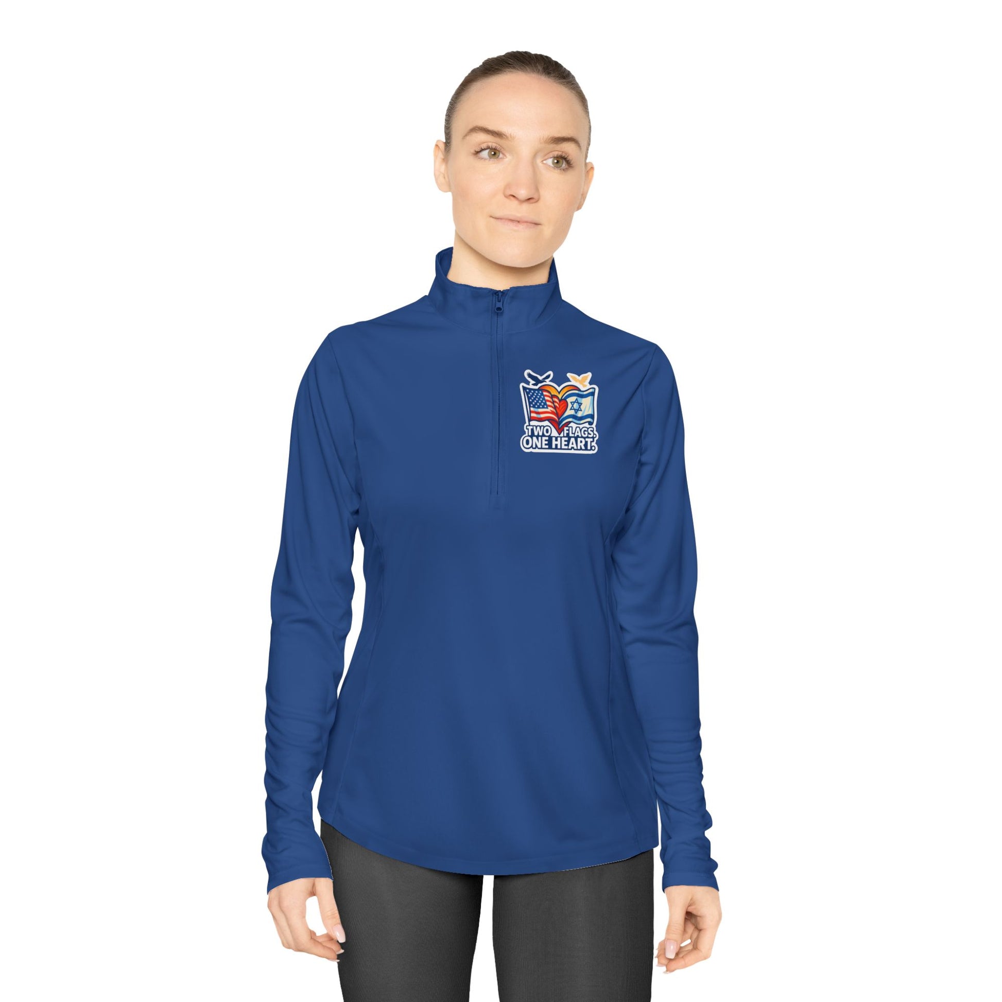 Two Flags. One Heart Ladies Quarter - Zip Pullover - American Zionist