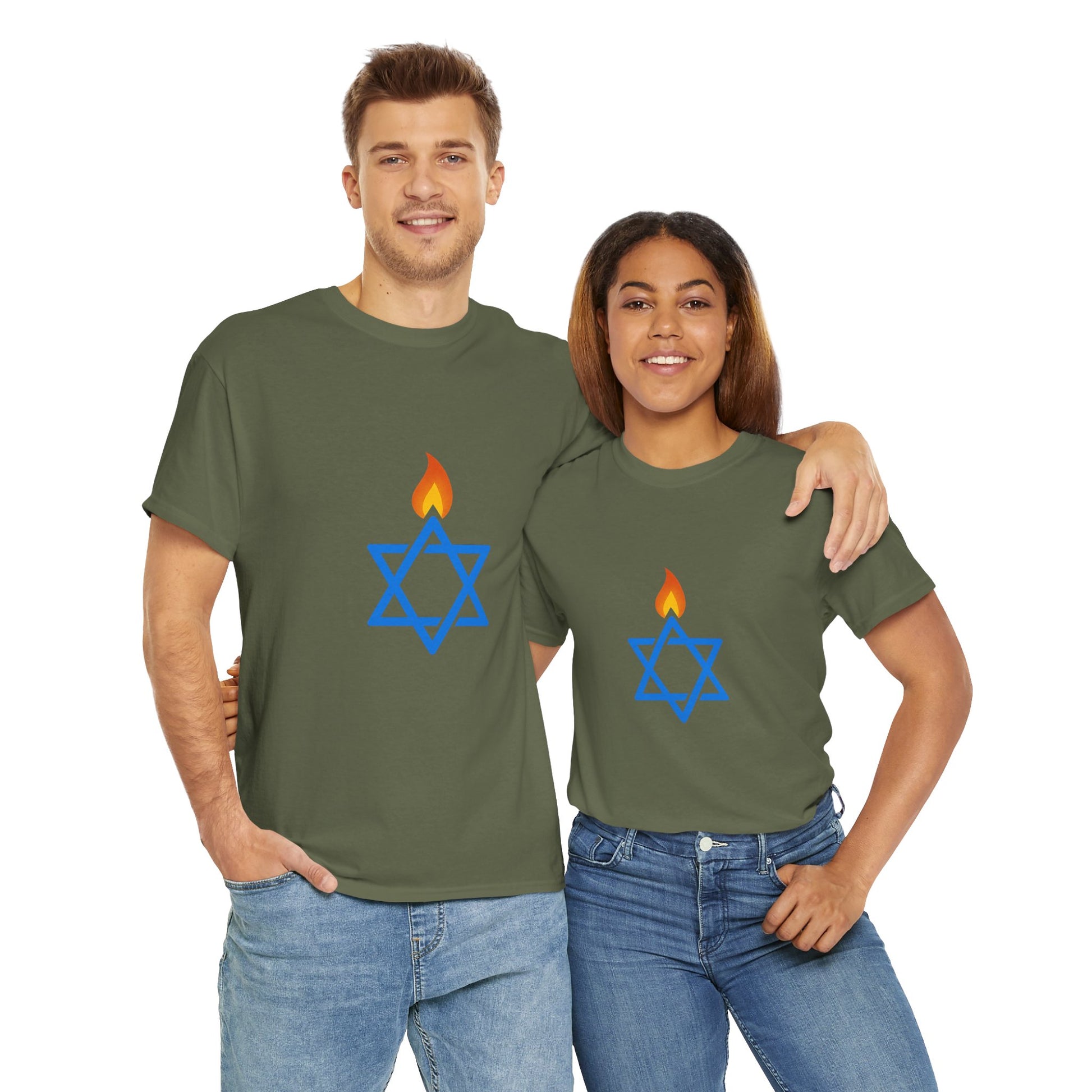 Fire Stars Of David Unisex Heavy Cotton Tee - American Zionist